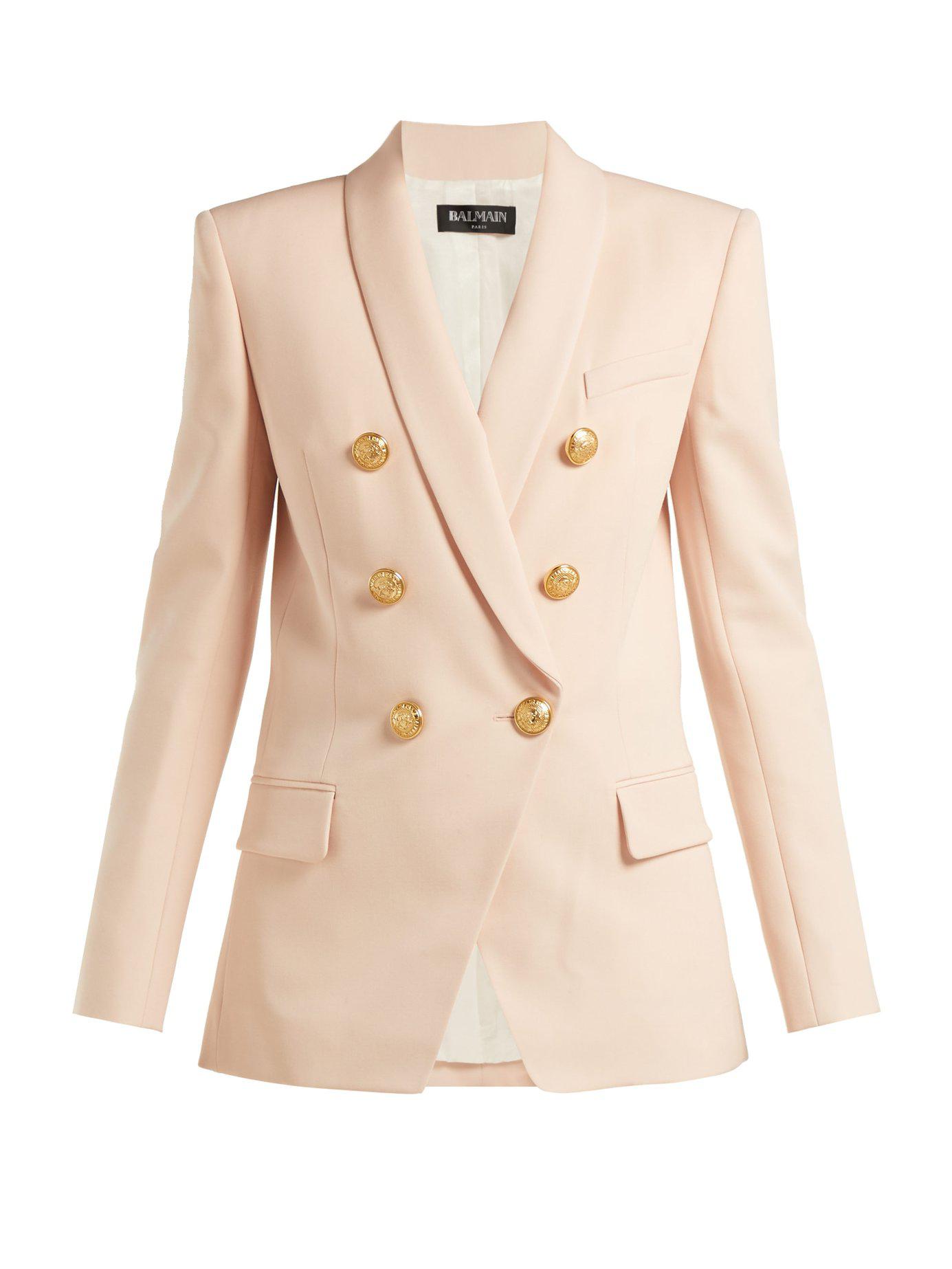 Balmain Long Double-breasted Wool Blazer in Light Pink (Pink) - Lyst