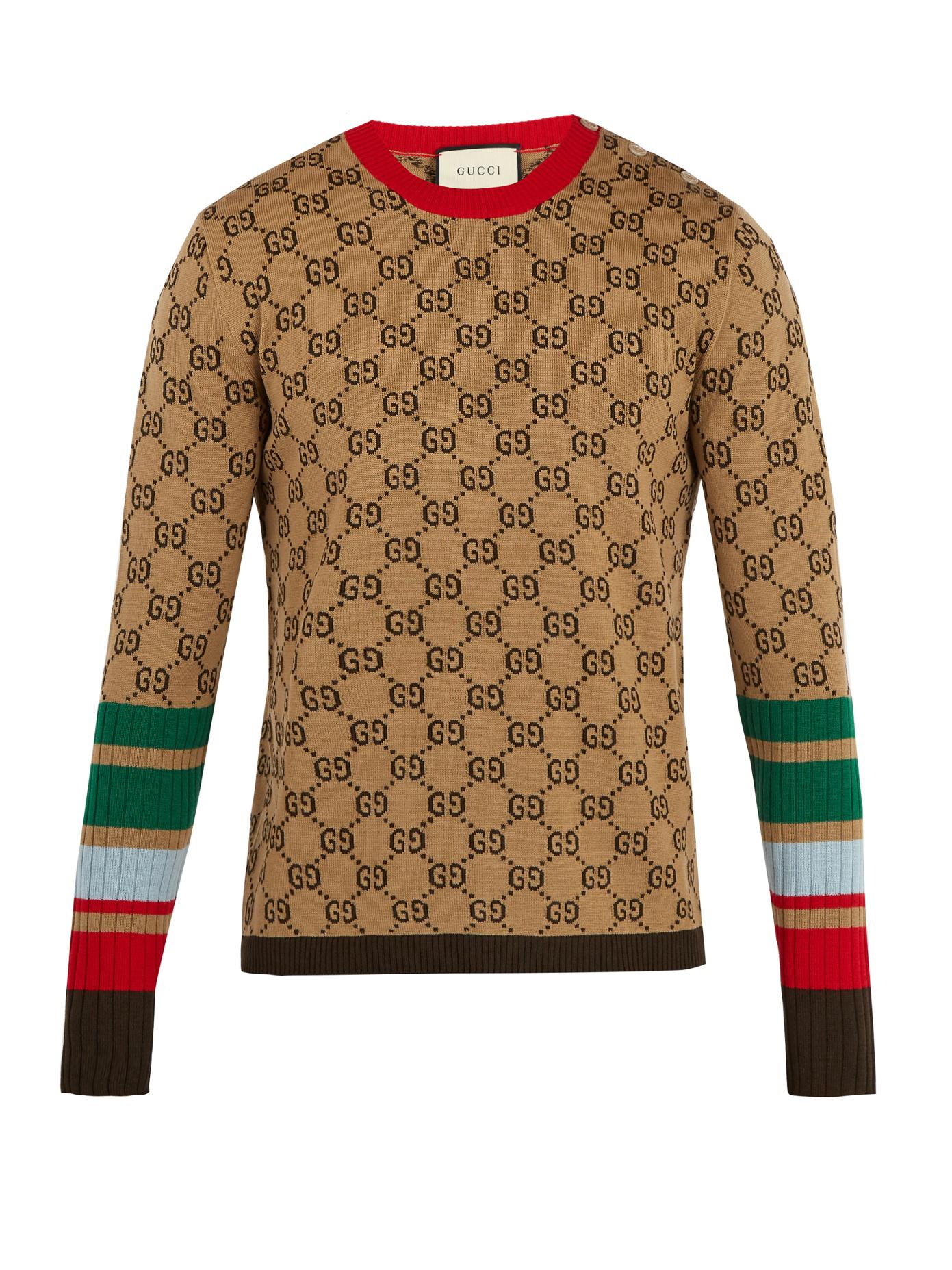 Gucci Gg-jacquard Crew-neck Wool Sweater in Natural for Men - Lyst