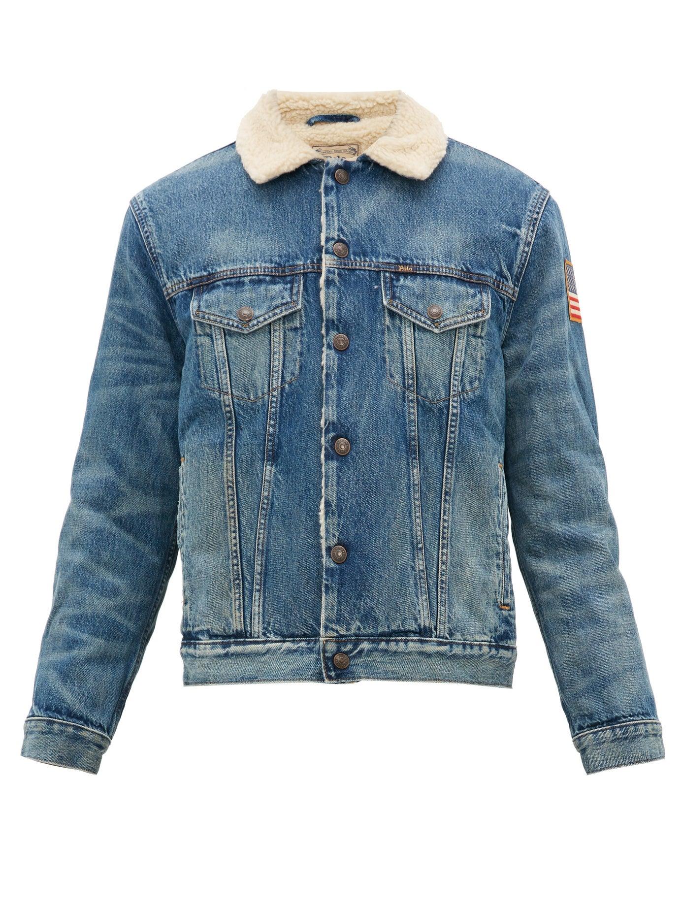 Polo Ralph Lauren Flag-patch Faux-shearling Denim Jacket in Blue for Men |  Lyst