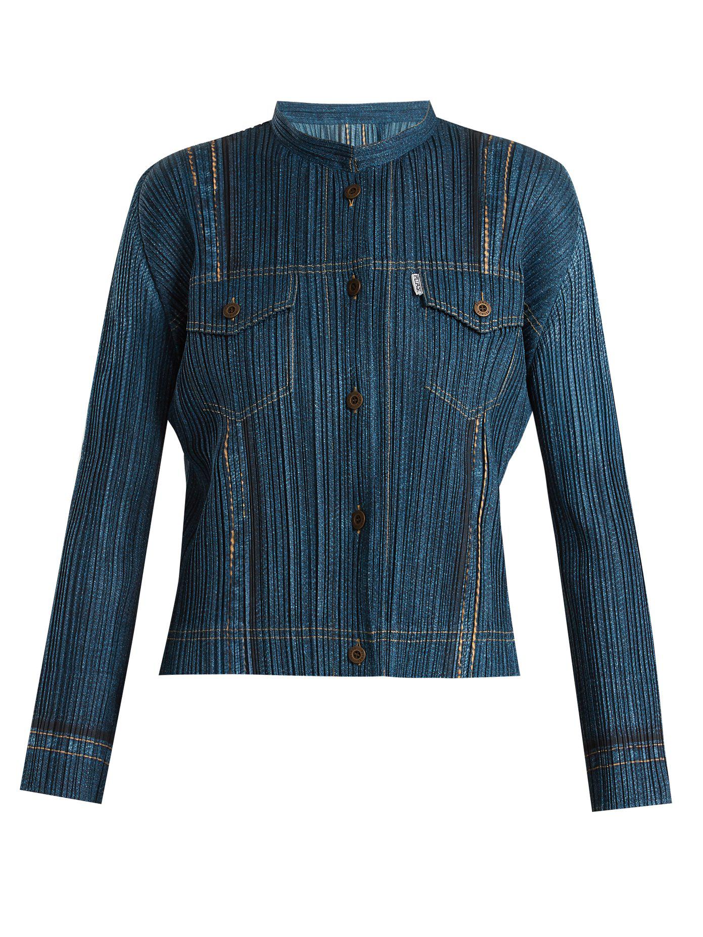 Pleats Please Issey Miyake Patch-pocket Pleated Jacket in Blue | Lyst