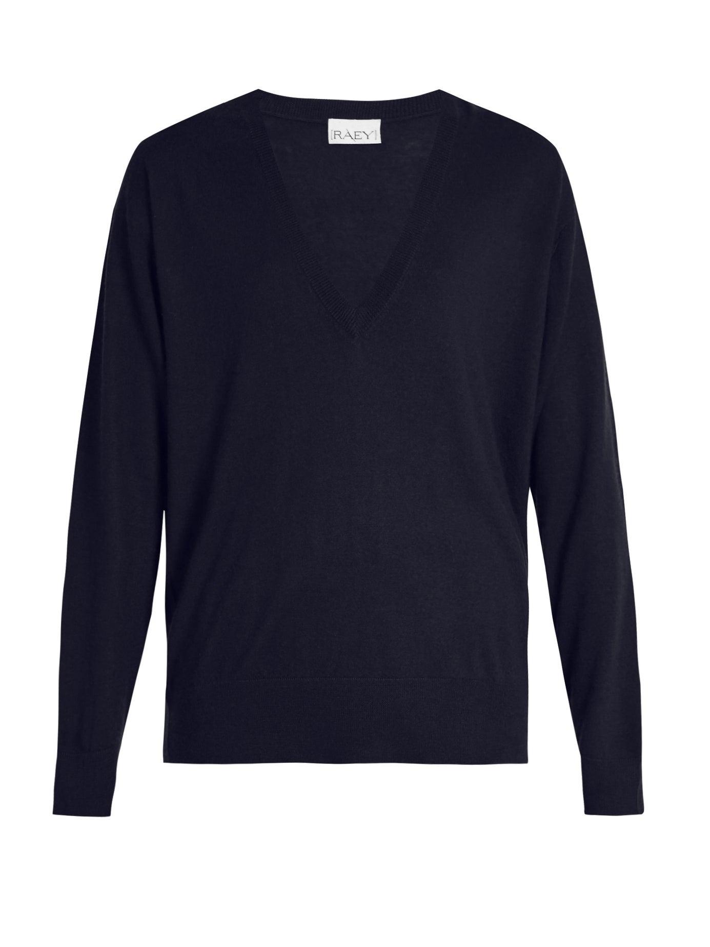 blue v neck cashmere sweater