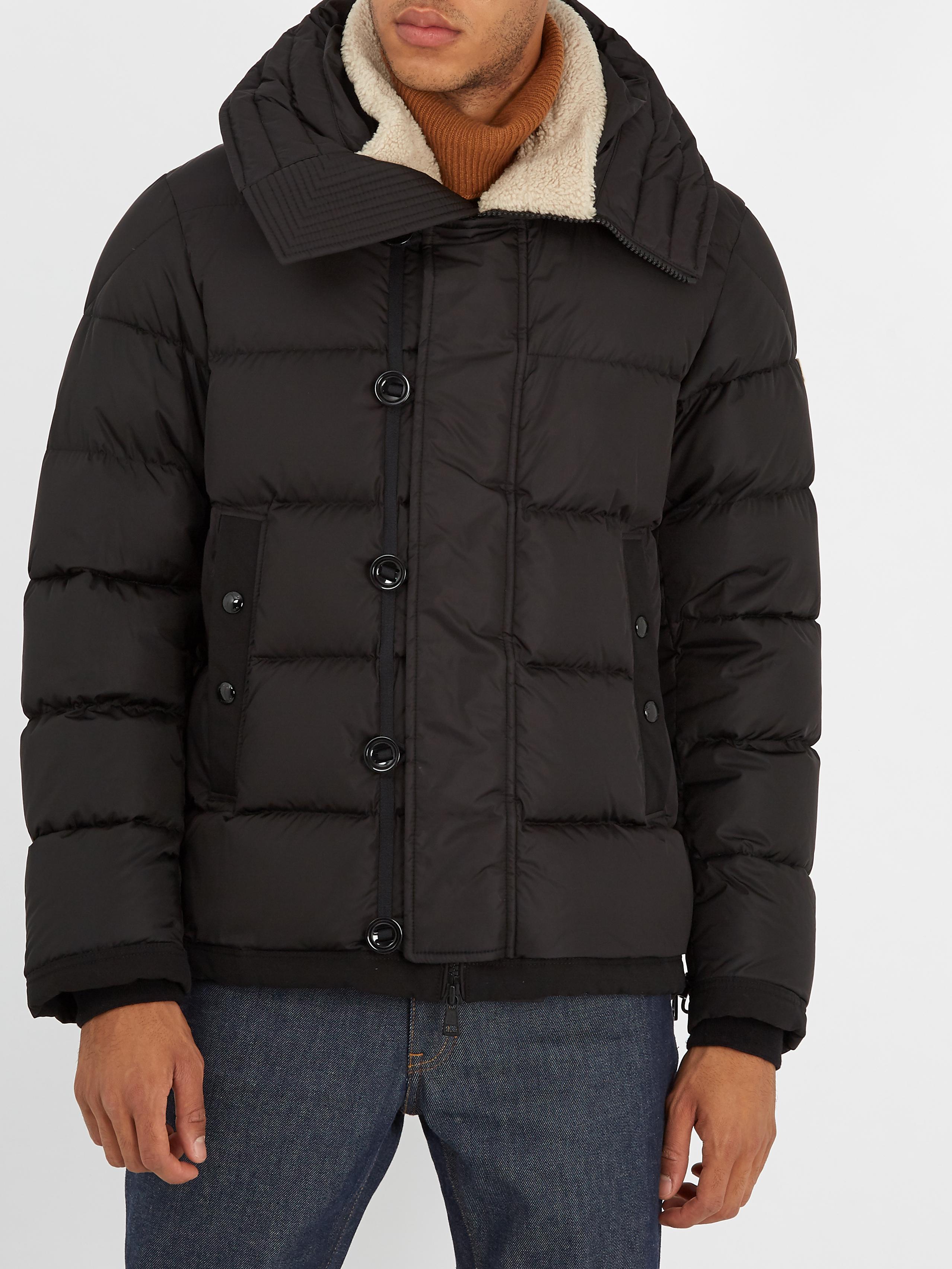 Moncler Synthetic Pyrenees Shearling-collar Down Coat in Black for Men