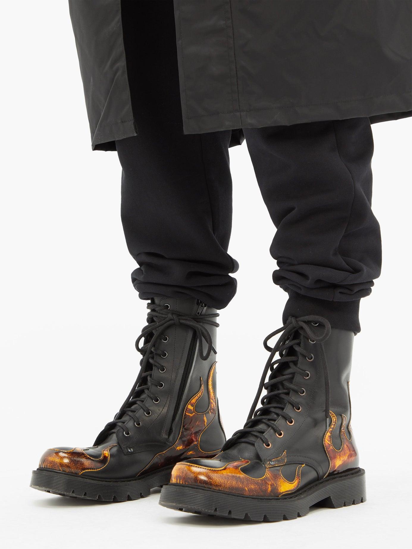 Vetements Flame Appliqué Leather Boots in Black for Men | Lyst