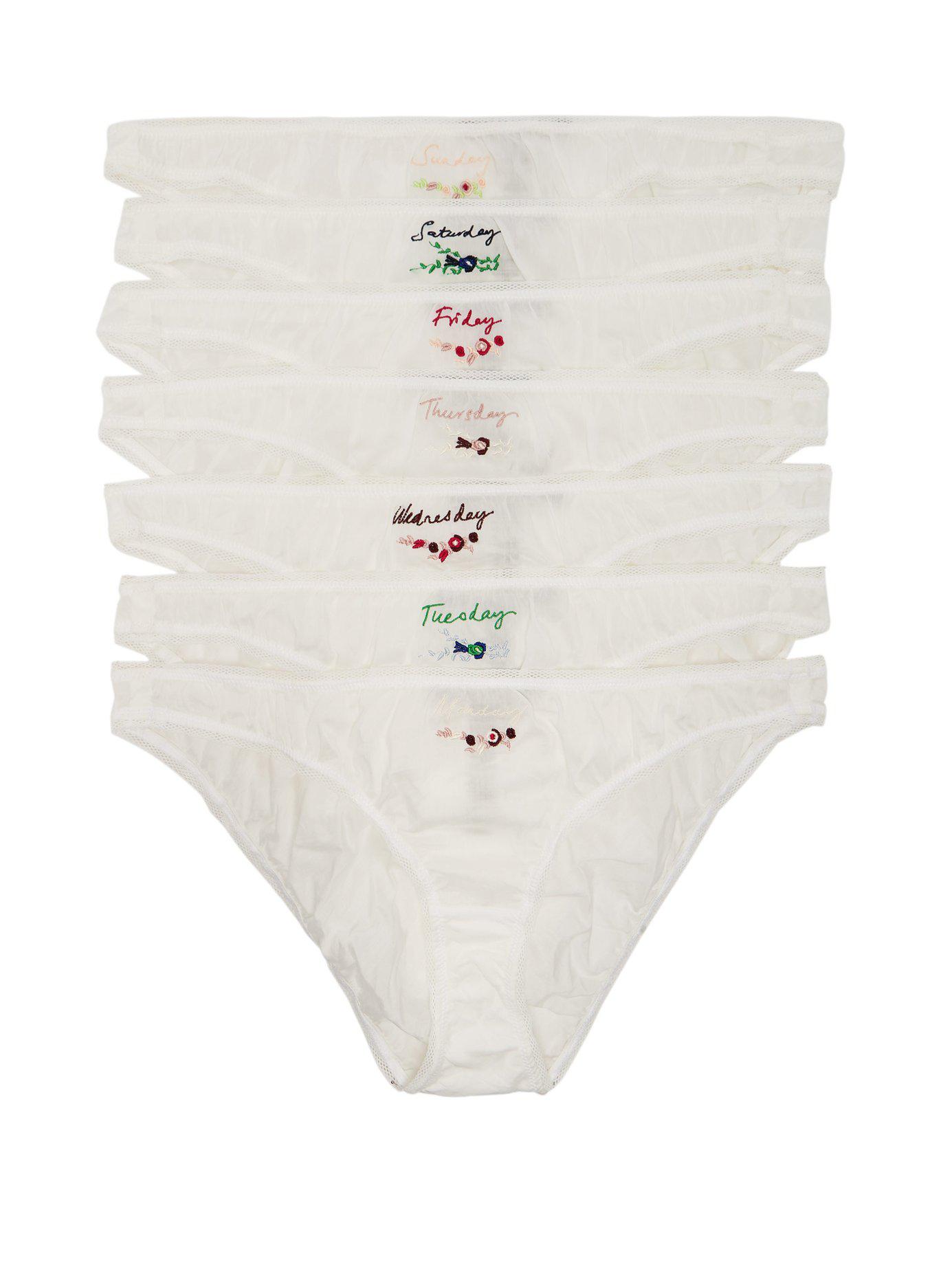 Stella McCartney Knickers Of The Week Set Of Seven Embroidered Cotton And  Silk-blend Briefs in Ivory (White) - Lyst