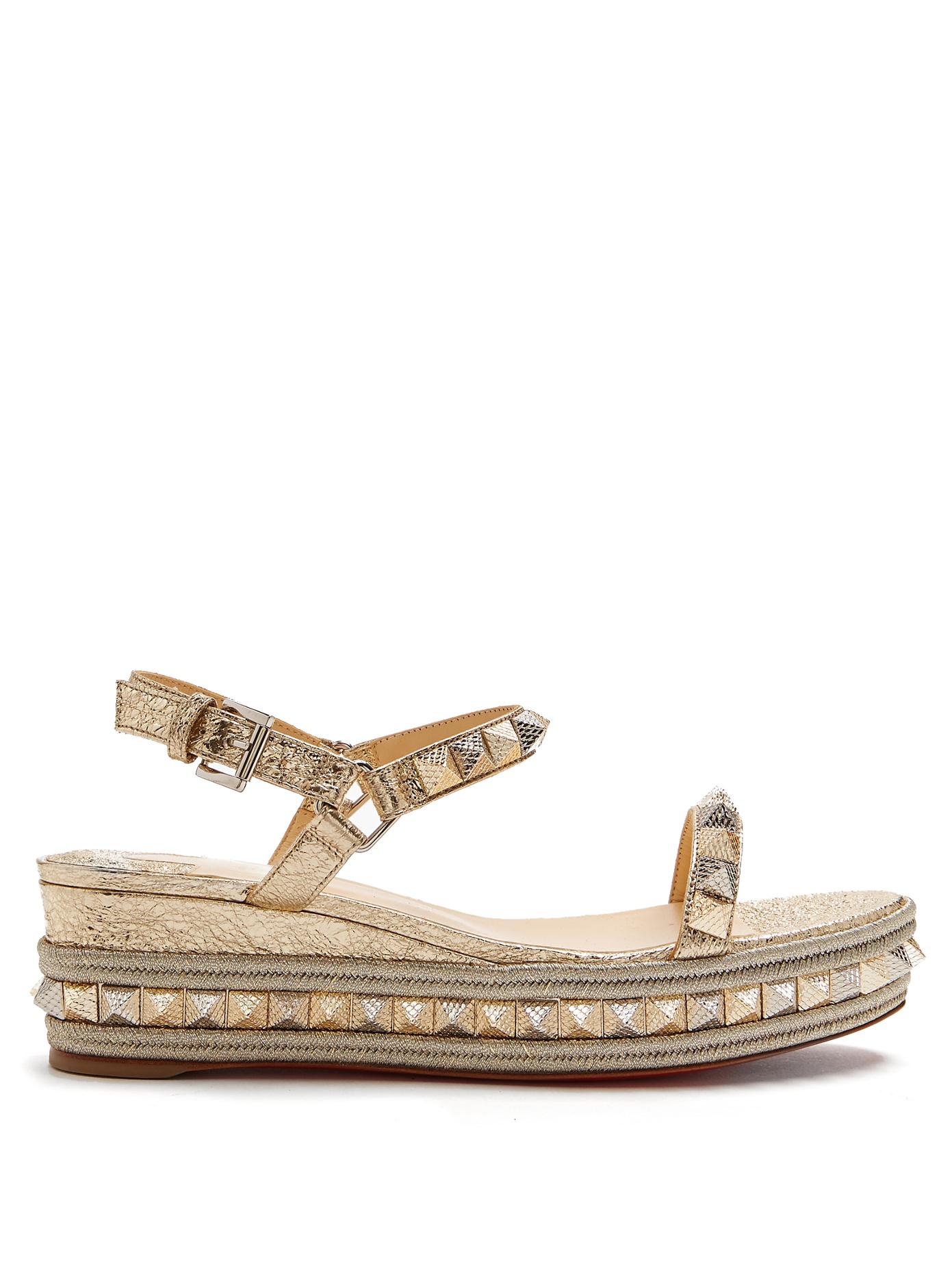 Christian Louboutin Leather Pyraclou 60mm Flatform Espadrilles in Gold ...