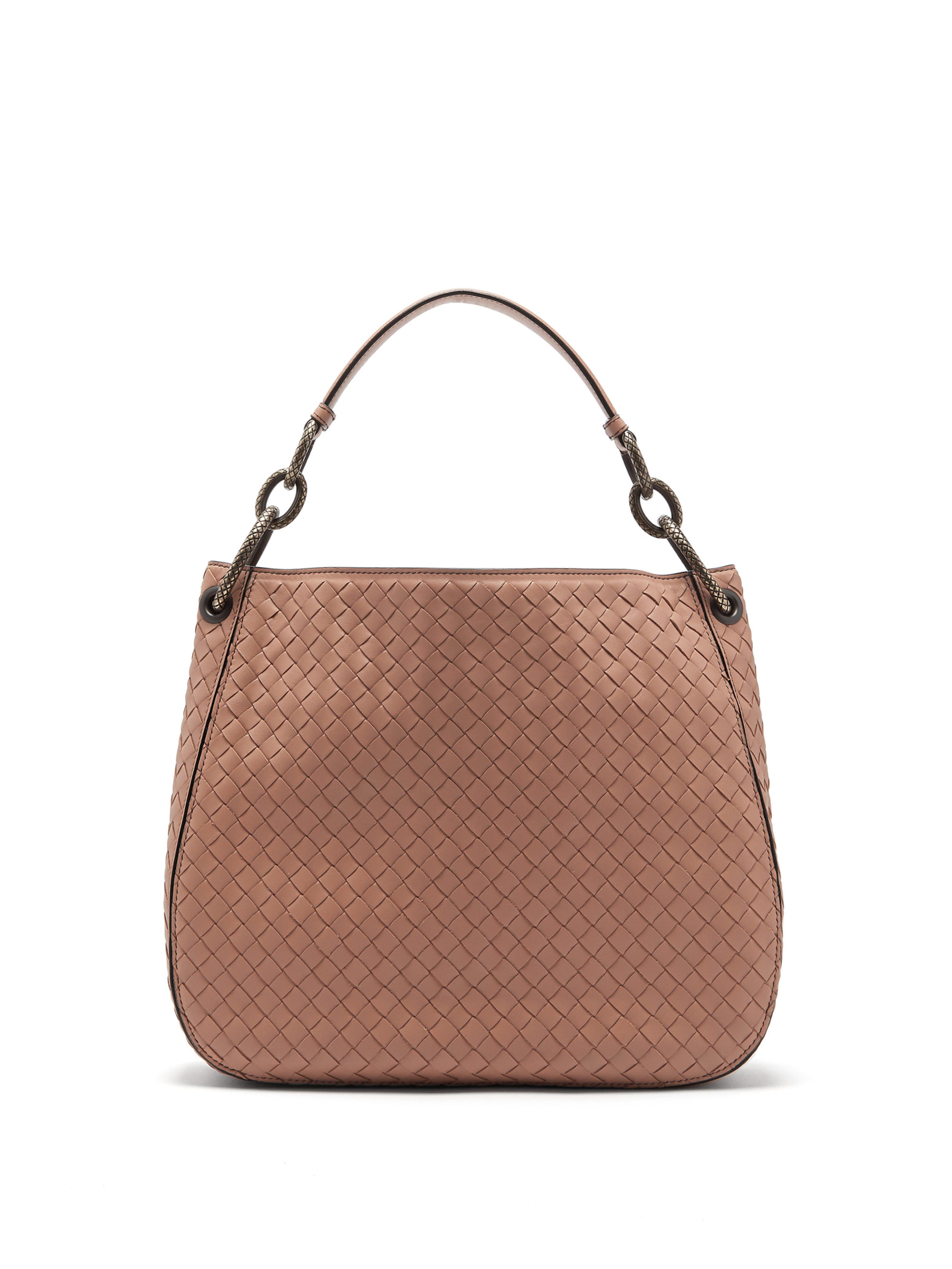 Bottega Loop Small Intrecciato Leather Shoulder Bag in Nude