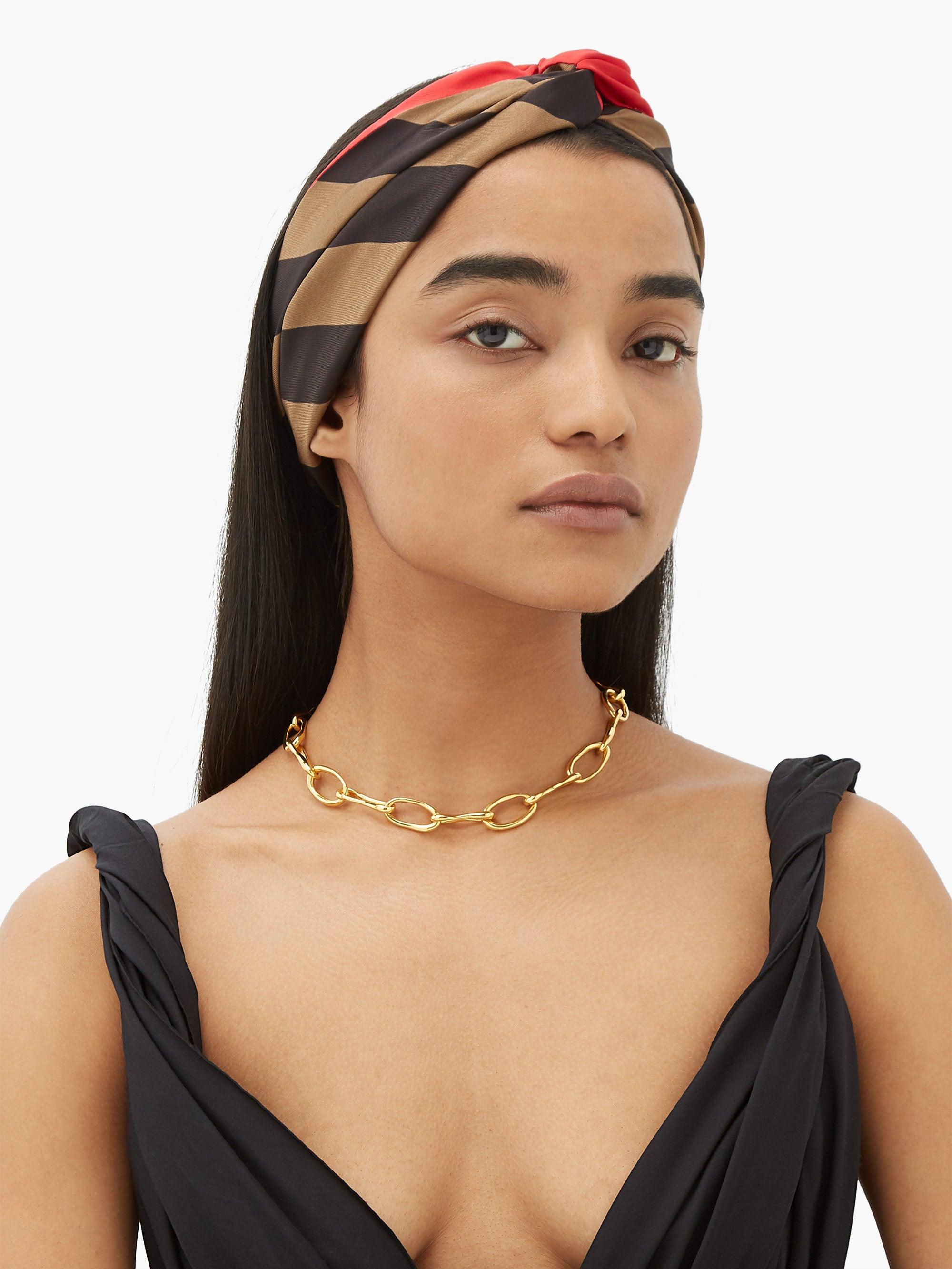 Fendi Striped Silk Headscarf in Brown 