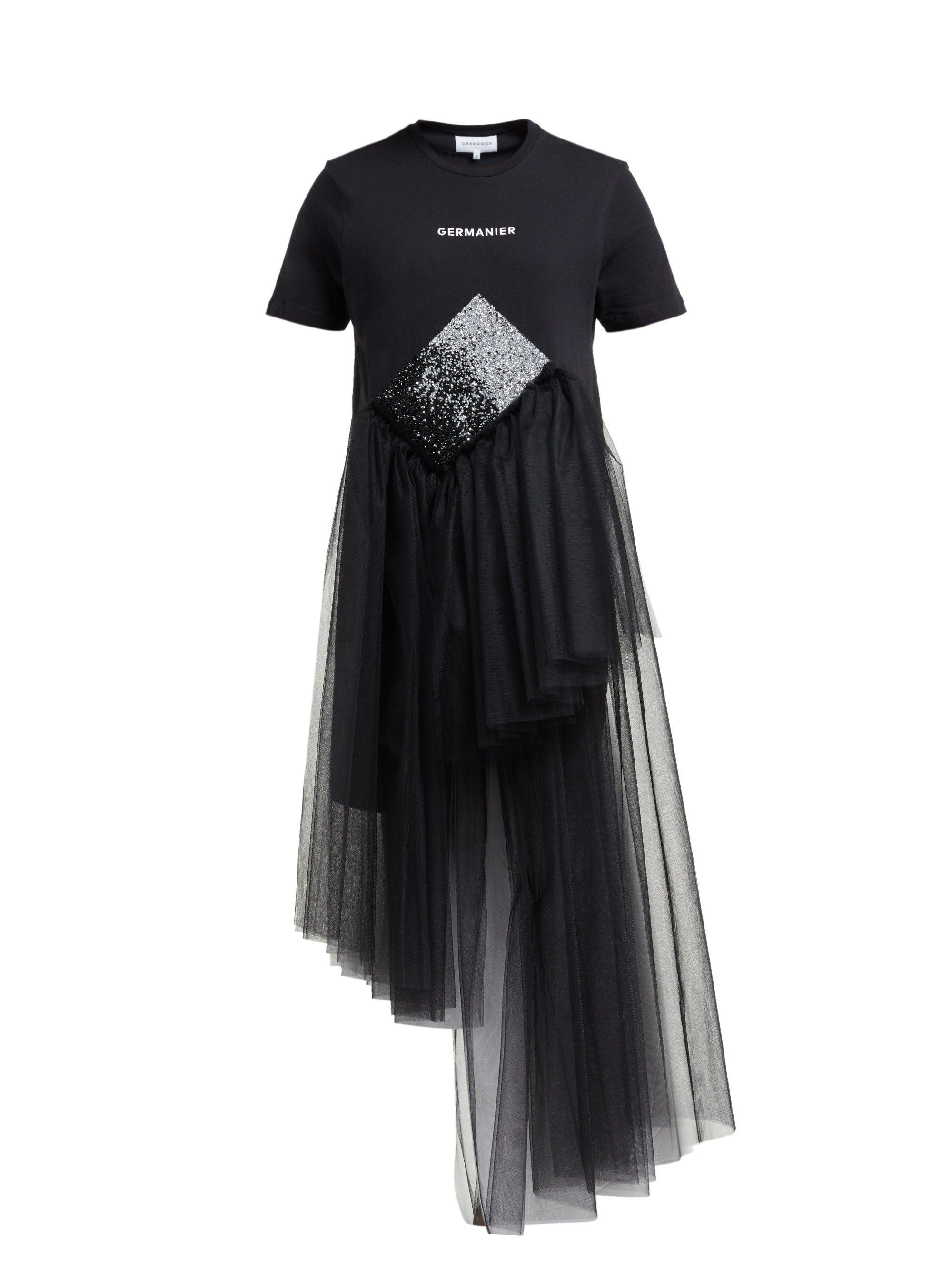 Germanier Tulle And Crystal embellished T shirt Dress in Black