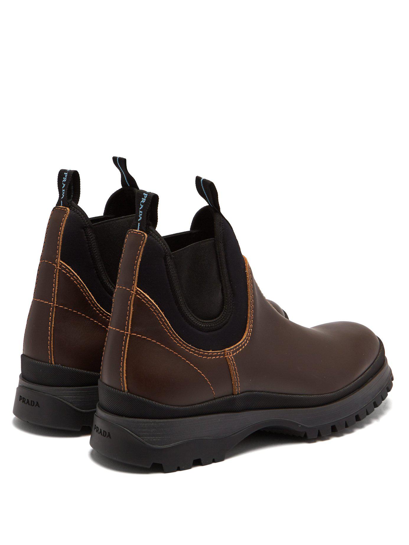 Prada Brixxen Neoprene-panelled Leather Chelsea Boots in Brown for Men |  Lyst