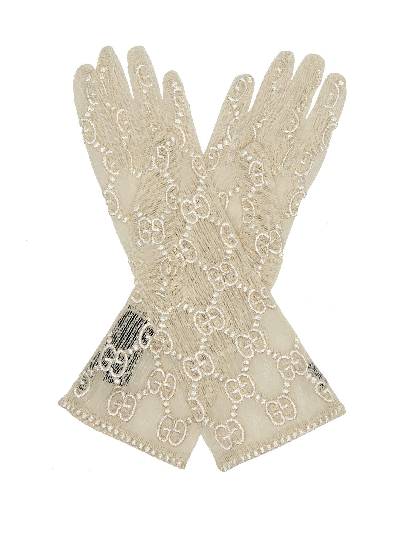 Gucci Gg Embroidered Lace Gloves in White | Lyst