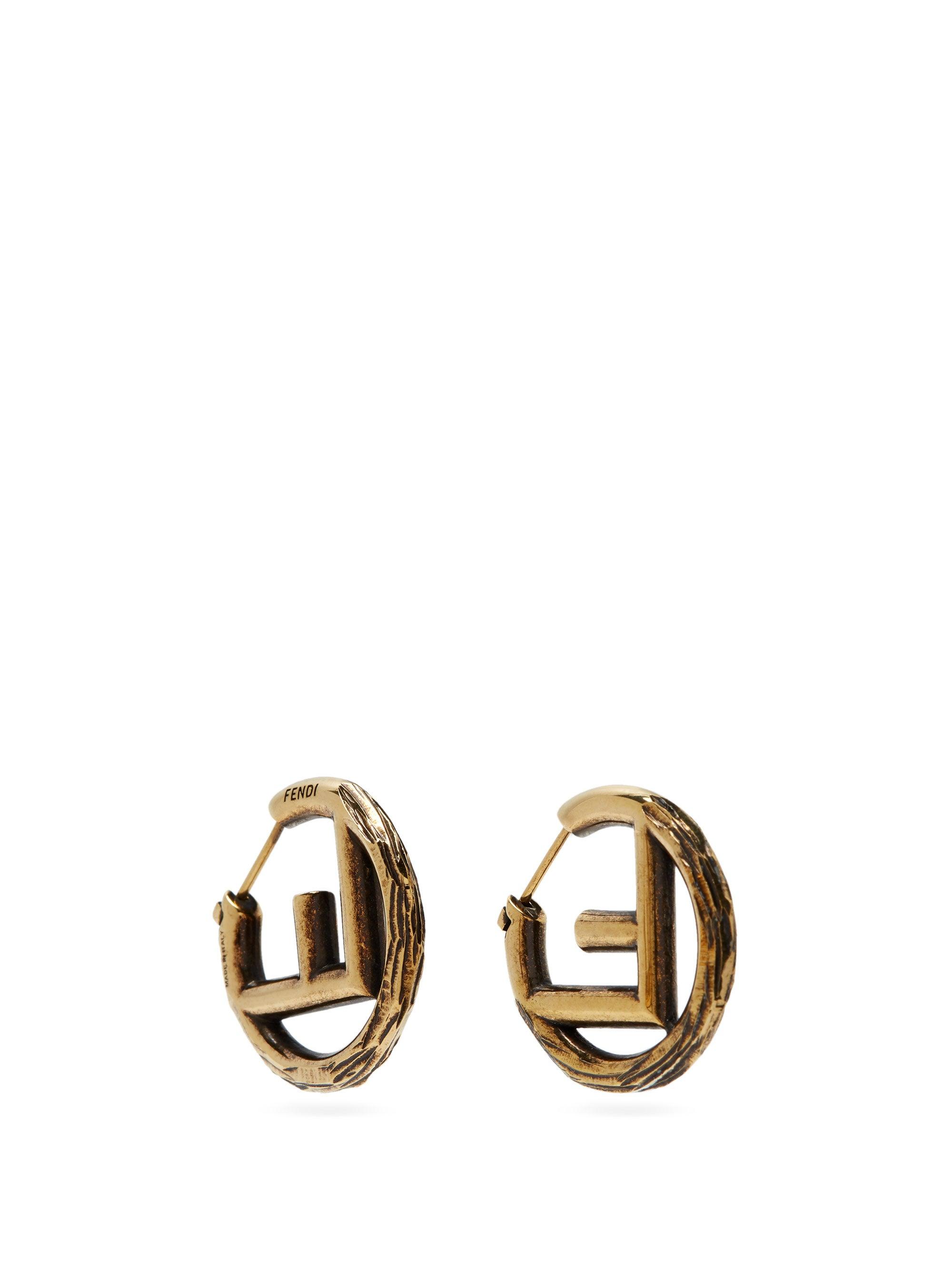 Fendi F-logo Small Hoop Earrings in Metallic