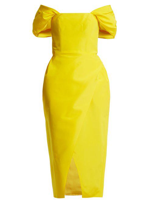 Carolina Herrera Off-the-shoulder Silk-faille Dress in Yellow - Lyst