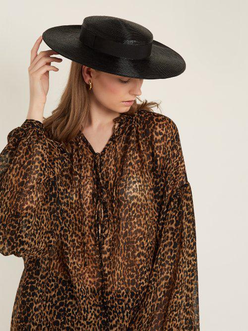 Wide-brim Straw Boater Hat in Black 