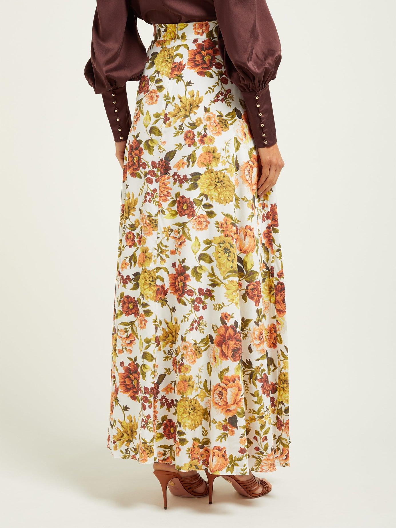 Zimmermann Zippy Basque Floral-print Silk-blend Maxi Skirt in 