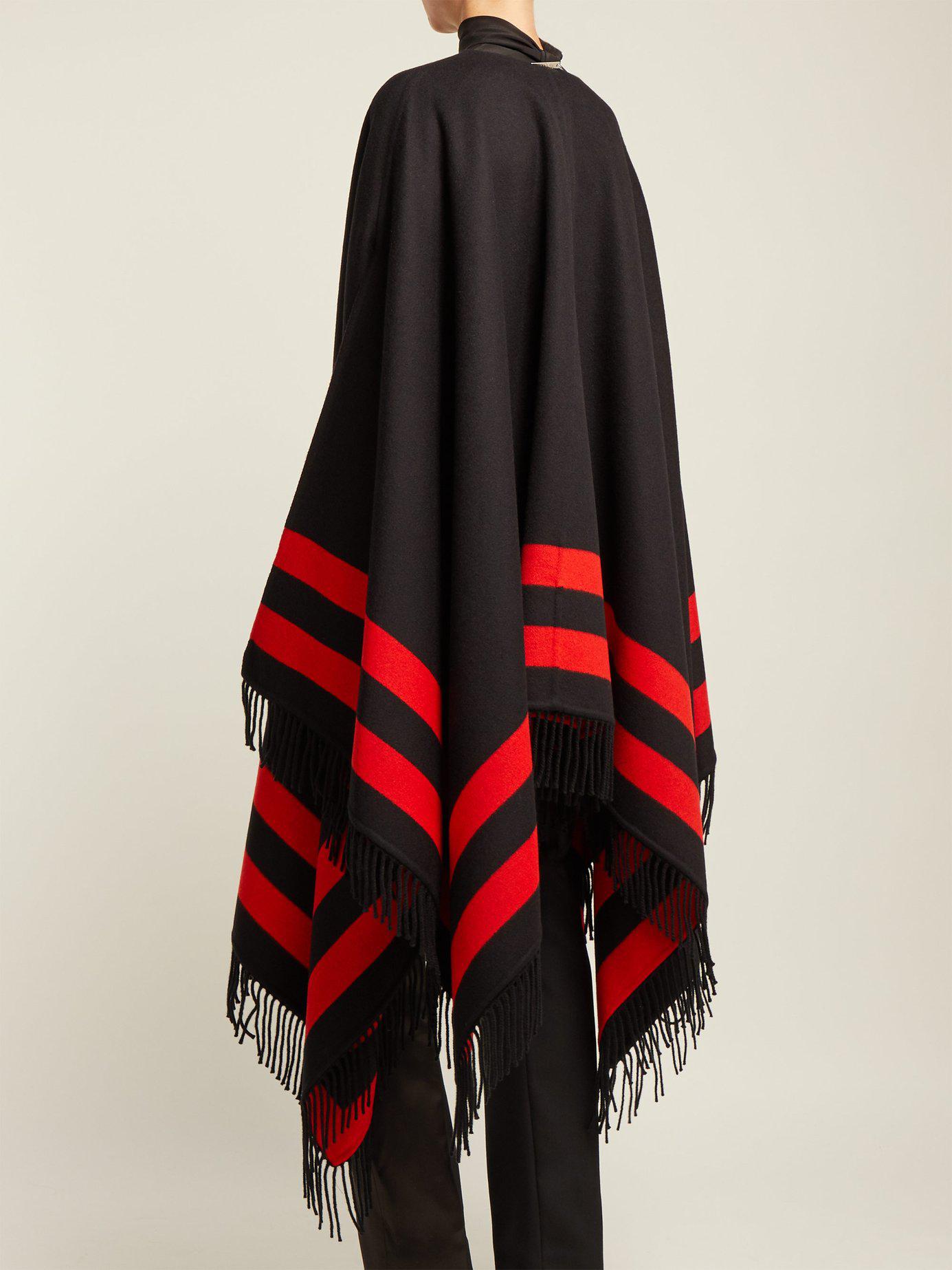 Alexander McQueen Wool Reversible Striped Cape in Black Red (Black 
