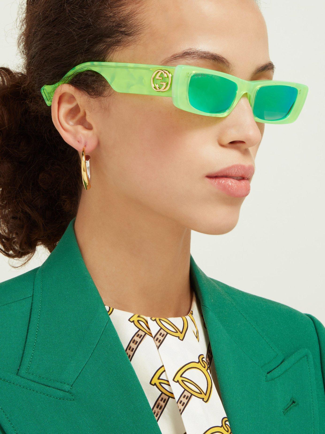 Rectangle Pearlescent Acetate Sunglasses in Green