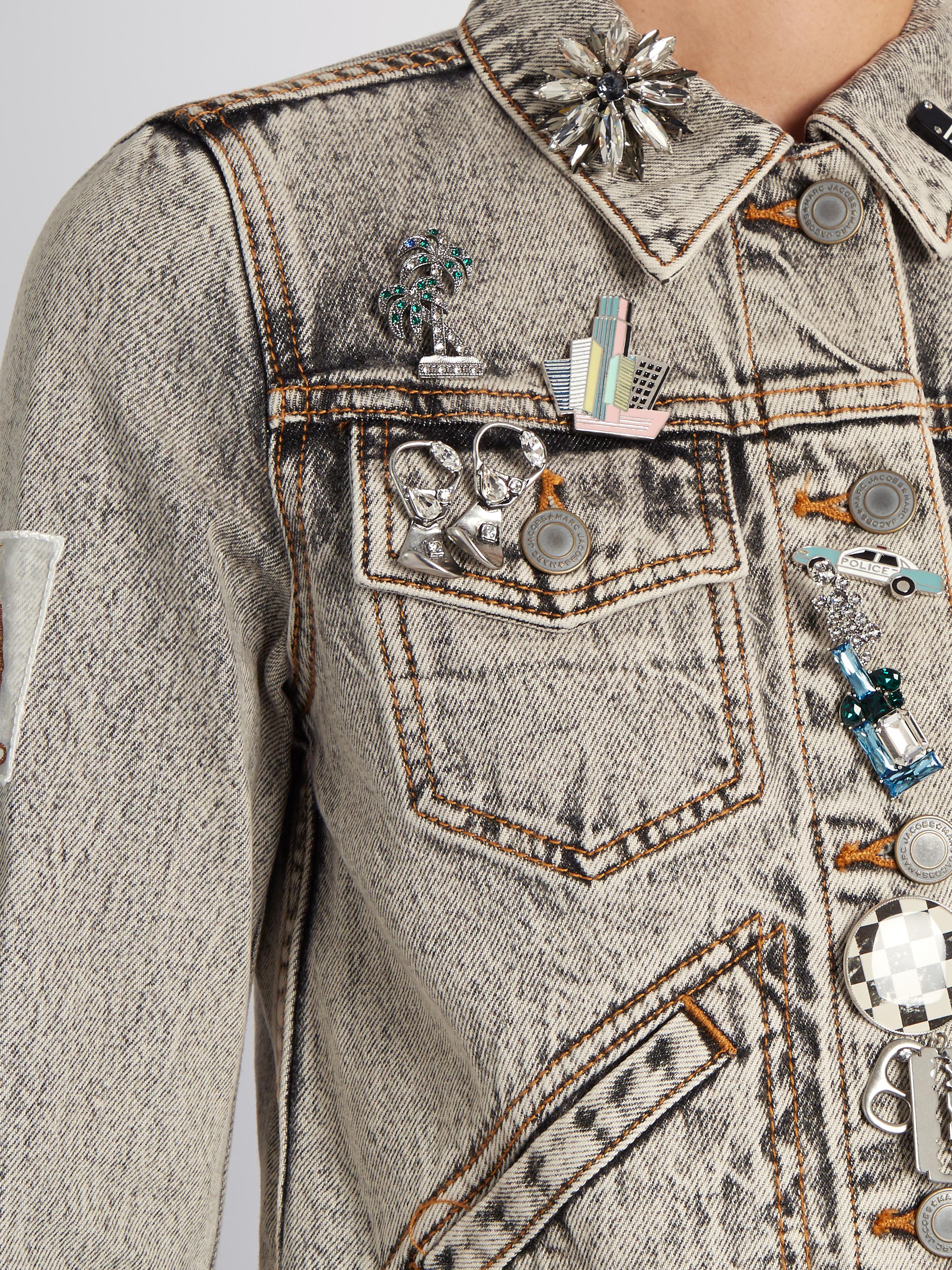 Marc Jacobs Paradise-embellished Denim Jacket in Gray