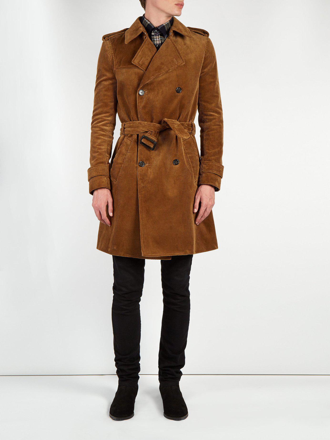 Saint Laurent Double Breasted Corduroy Trench Coat in Brown for Men - Lyst