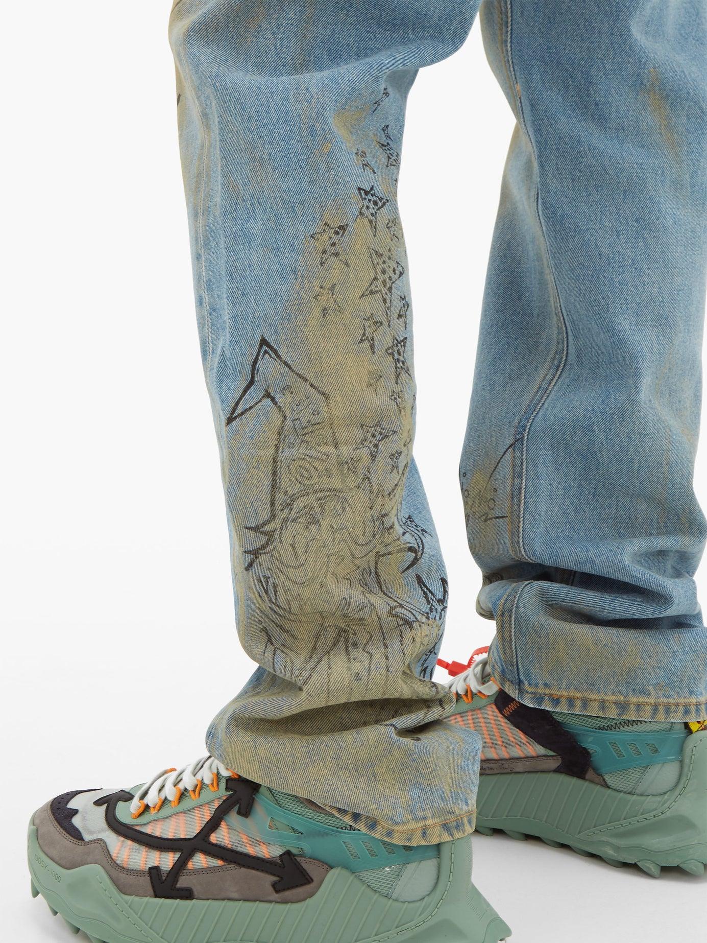 doodle print jeans