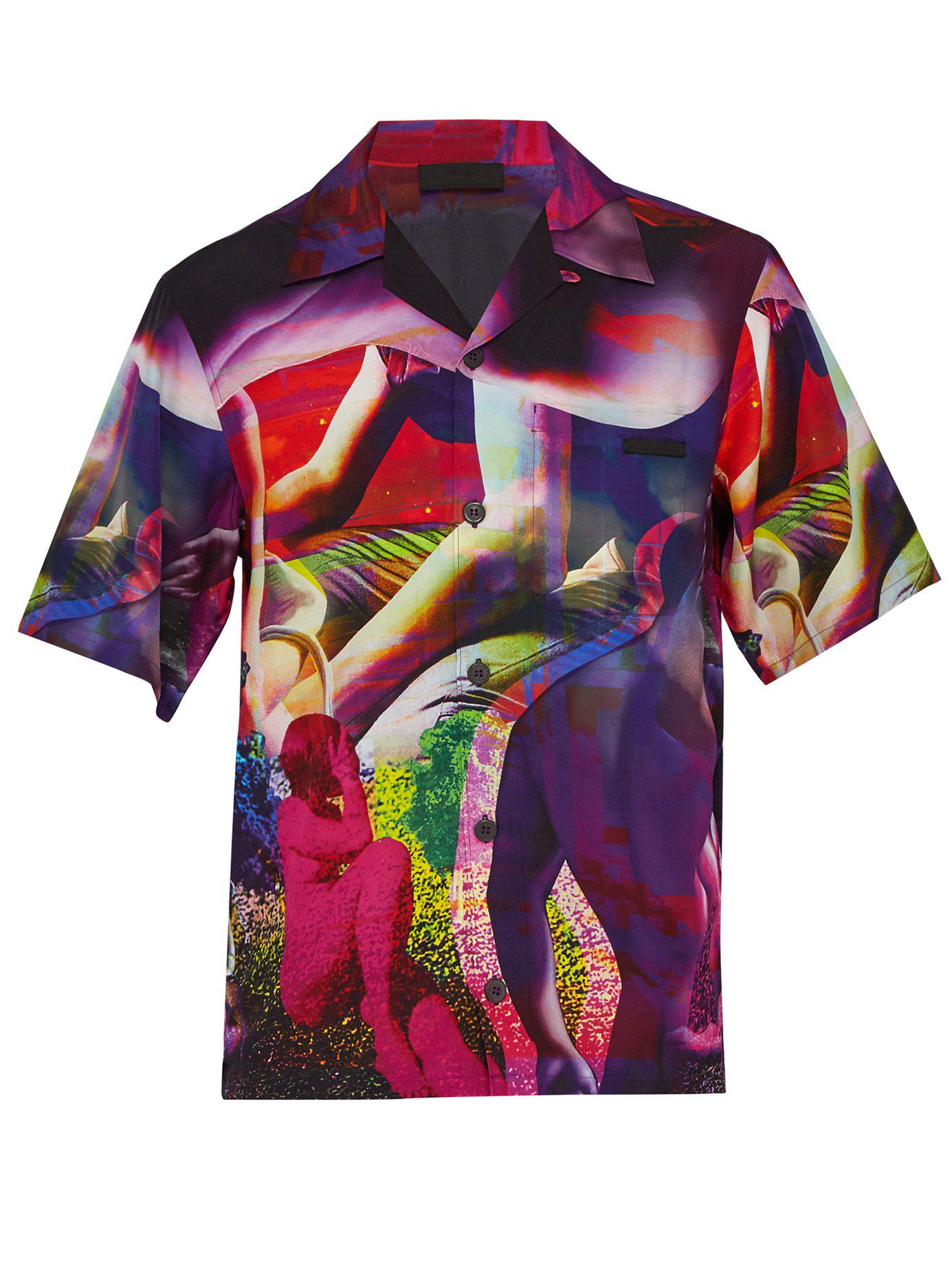 Download Prada Statue Print Short Sleeved Button Down Shirt for Men ...