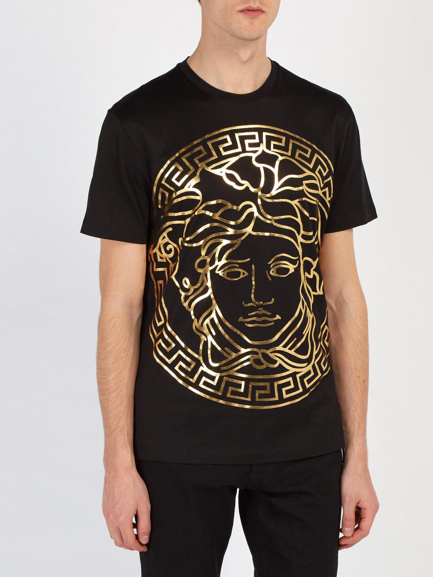 Versace Cotton Medusa Gold Print T Shirt in Black Gold (Black) for Men |  Lyst