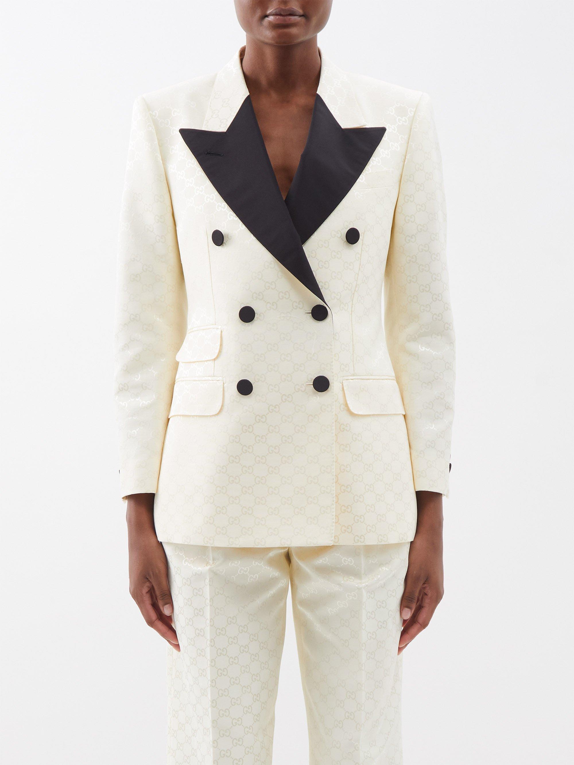 Double-breasted horsebit cotton-blend suit jacket