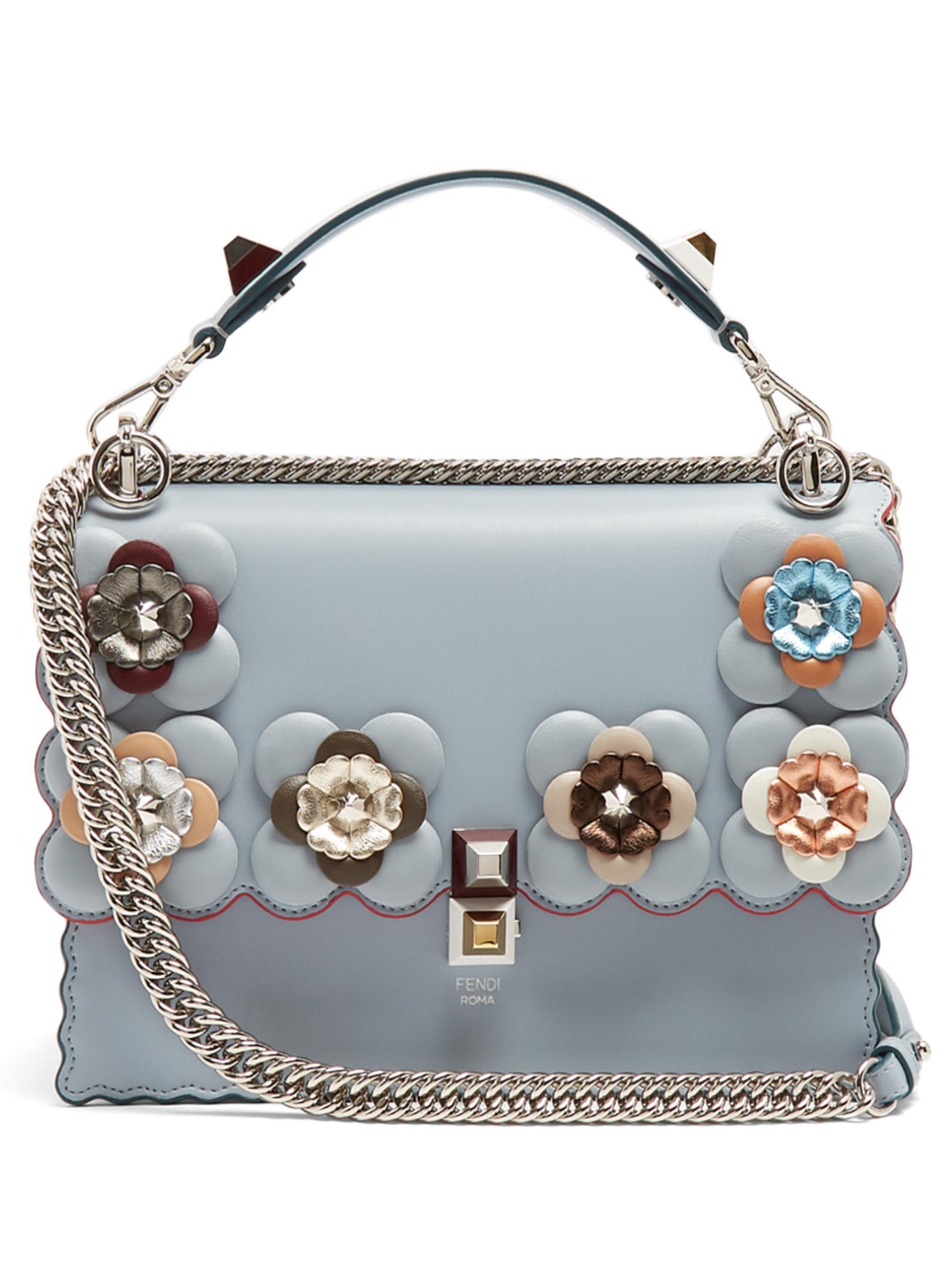 Lyst Fendi Kan I Flowerembellished Leather Shoulder Bag in Blue