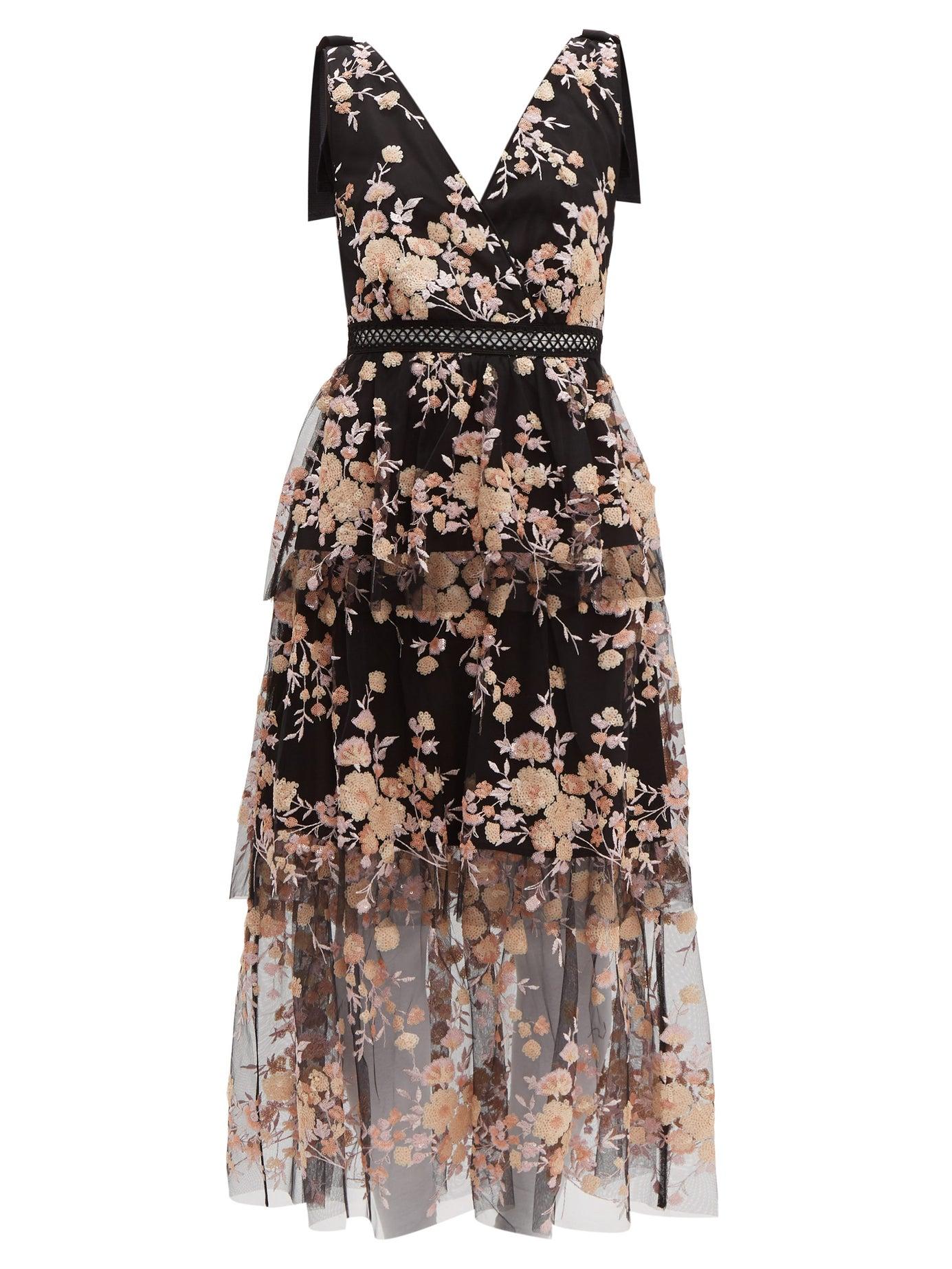 self portrait sleeveless midnight floral mesh dress