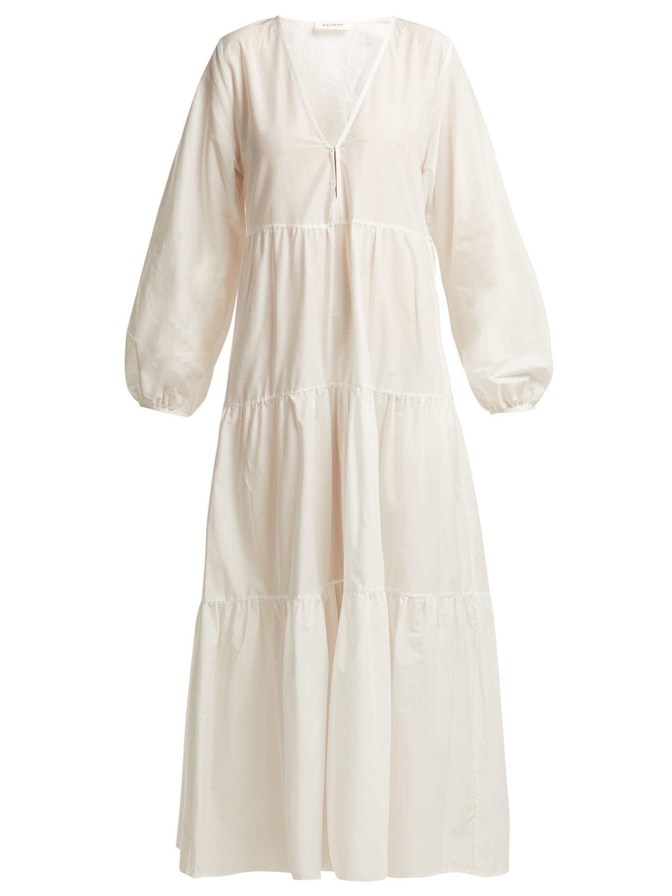 Long Sleeve Tiered Cotton Midi Dress ...
