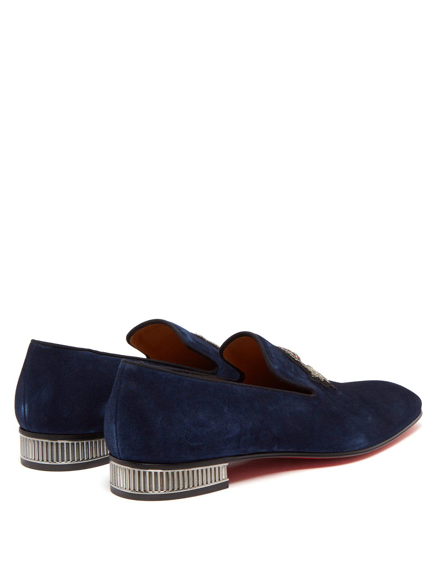 Christian Louboutin Captain Colonnaki Suede Loafers in Blue for Men | Lyst