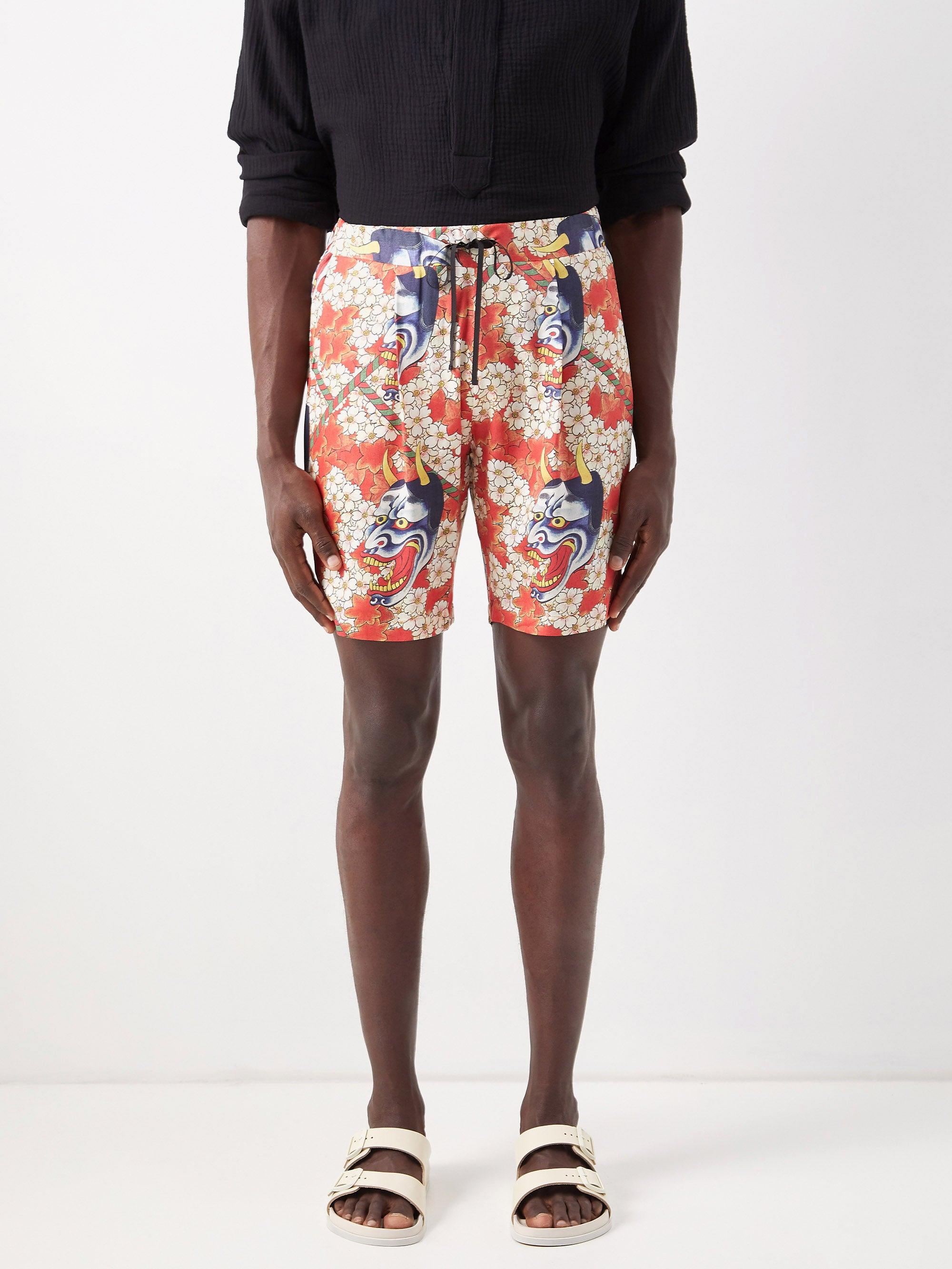 Nipoaloha Cherry Blossom-print Twill Shorts in Black for Men | Lyst