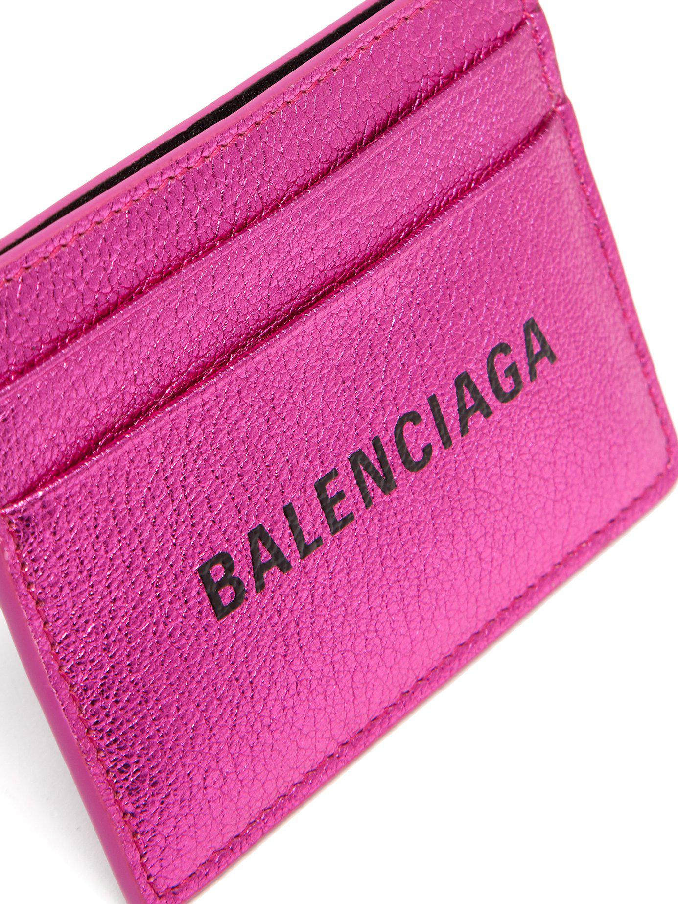 Balenciaga Everyday Logo Metallic Leather Cardholder in Pink | Lyst