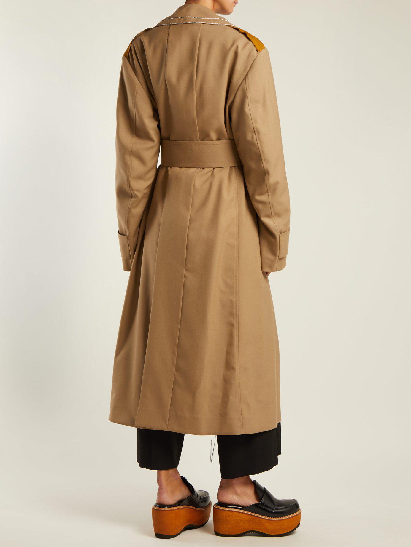 Marni Belted Wool Trench Coat in Natural - Lyst