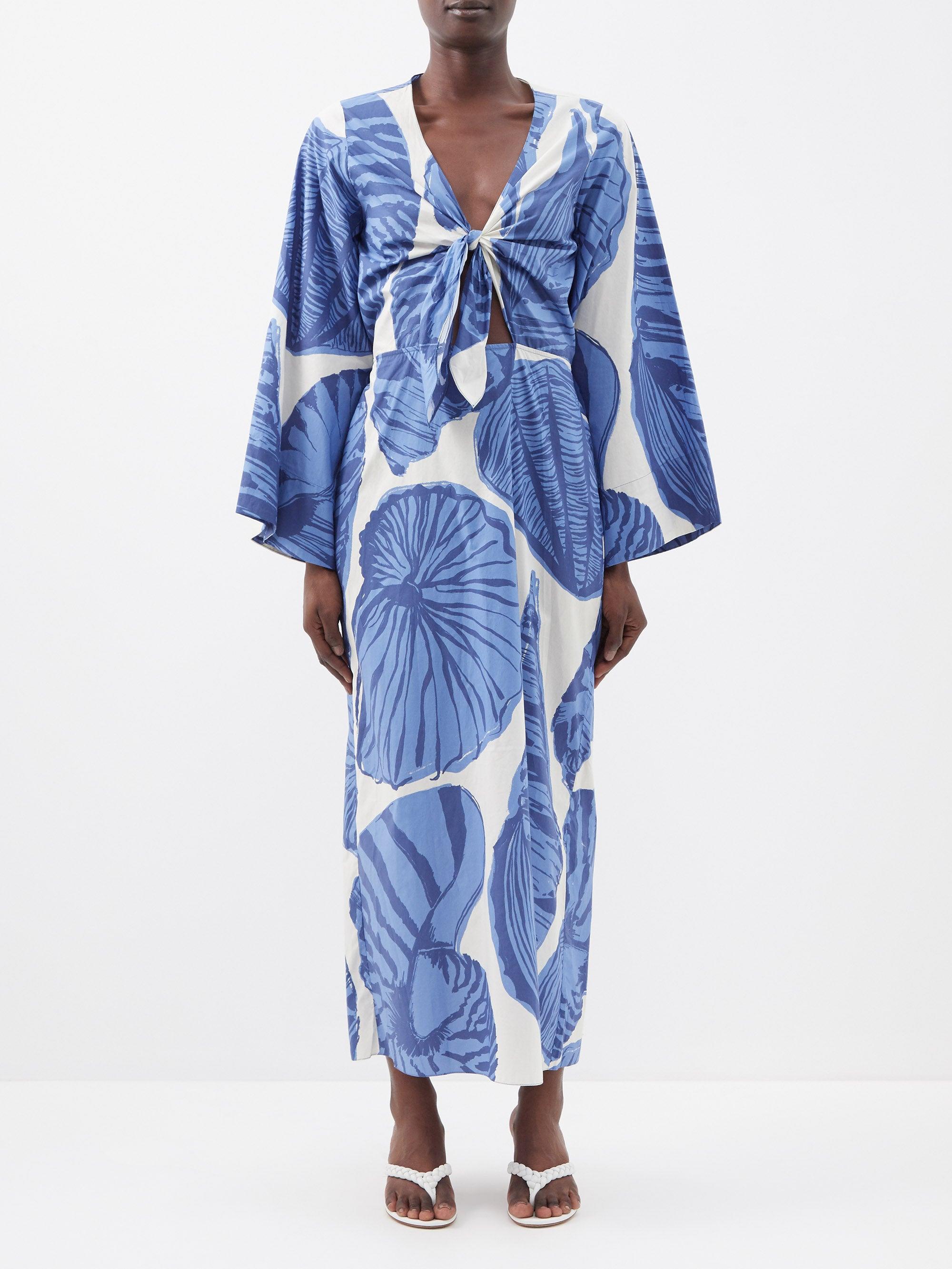 Johanna Ortiz Polinesia Cutout Shell-print Cotton Dress in Blue Print ...