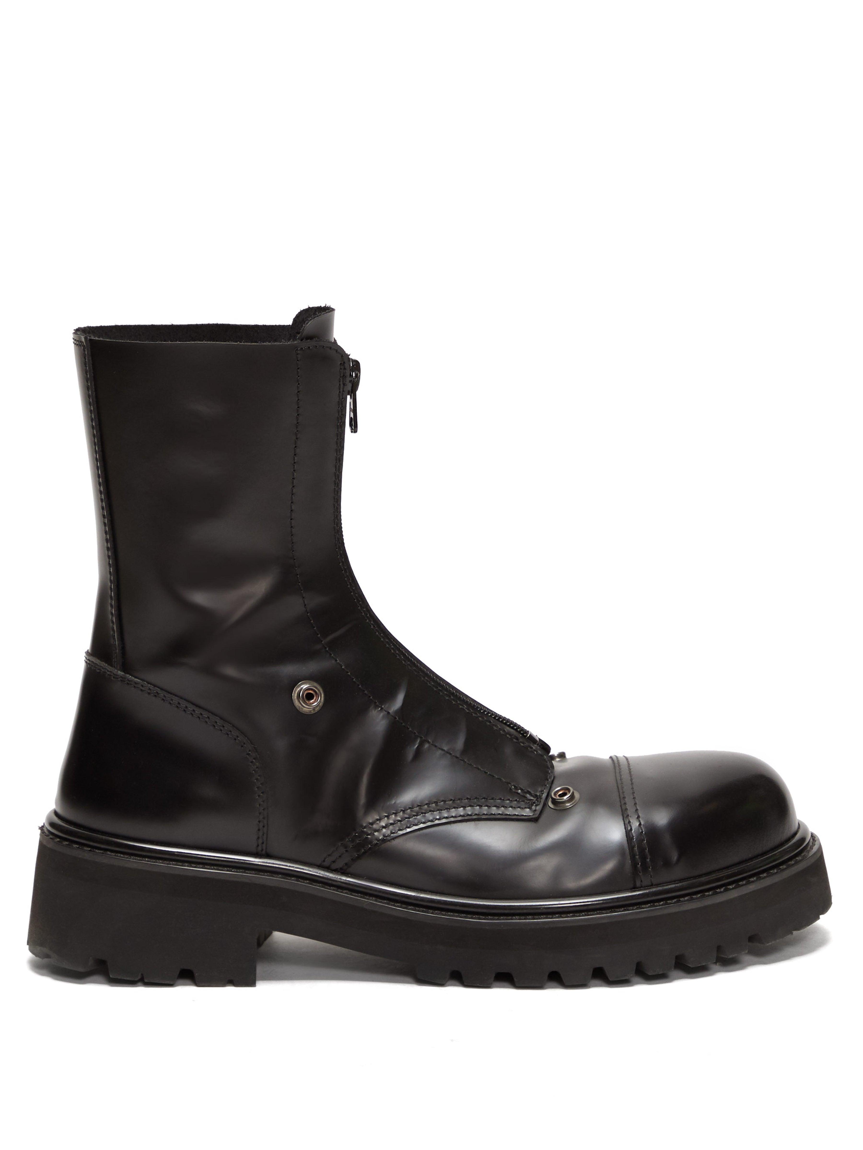 Vetements Zipfront Polishedleather Military Boots in Black for Men
