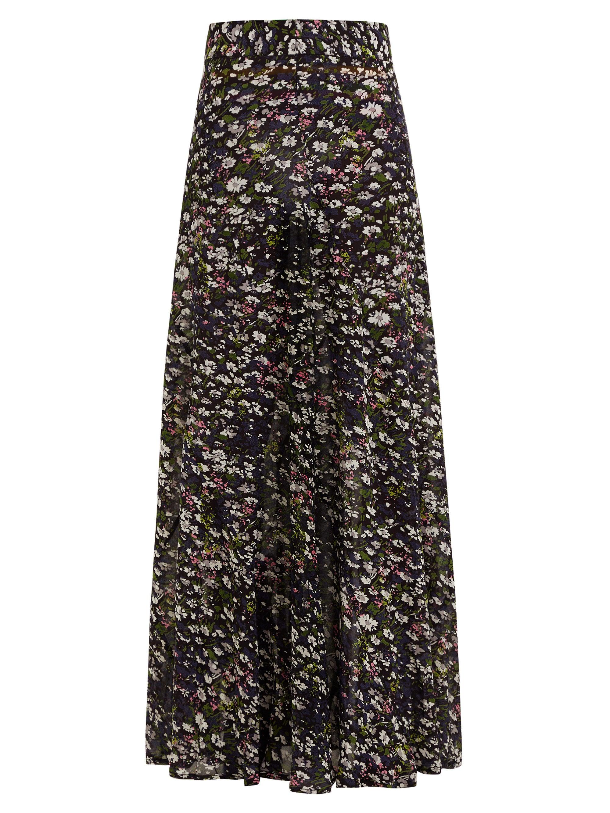 Ganni Floral-print Georgette Maxi Skirt in Black - Lyst