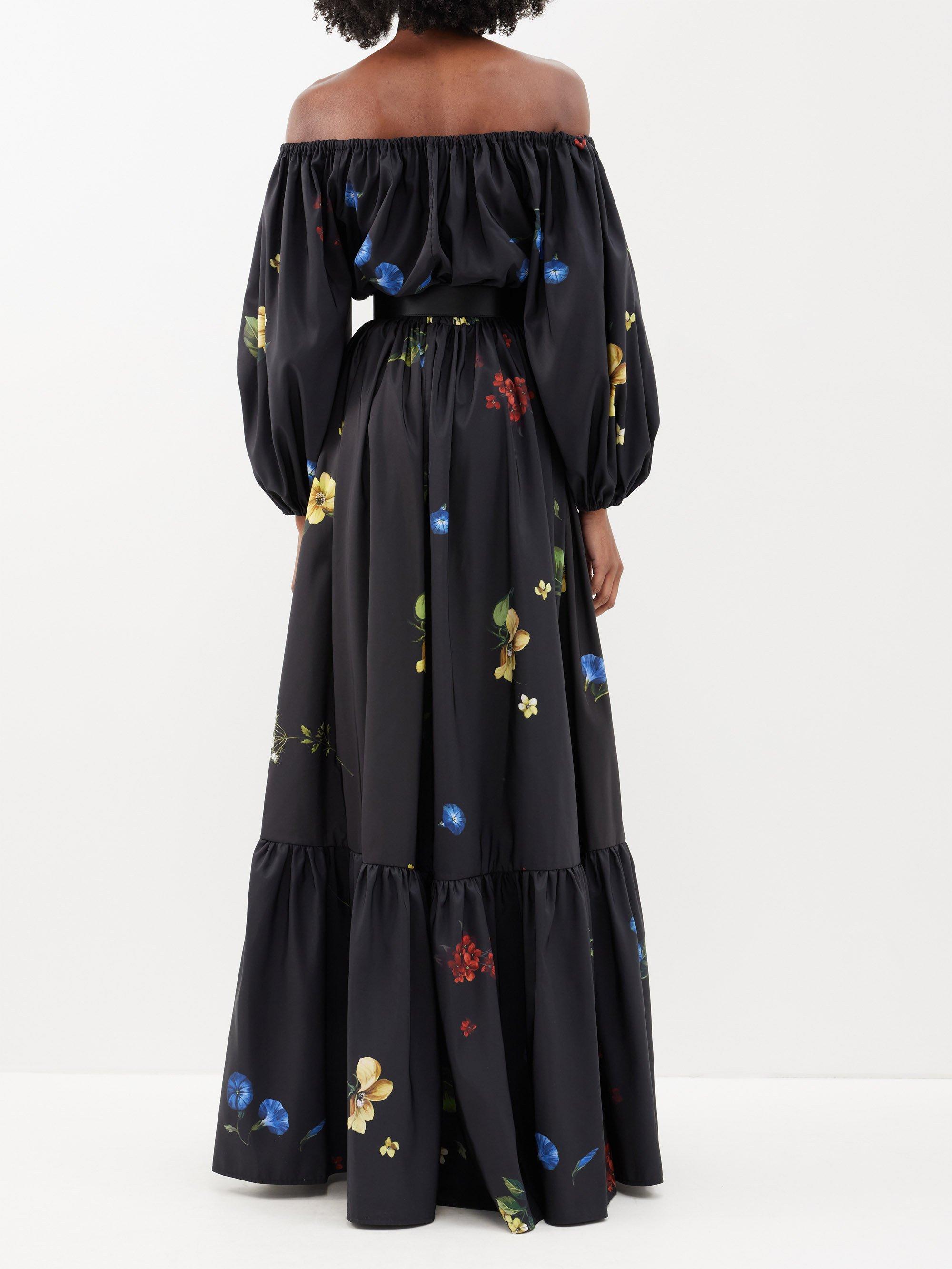 Elie Saab Off-the-shoulder Floral-print Taffeta Gown in Black | Lyst