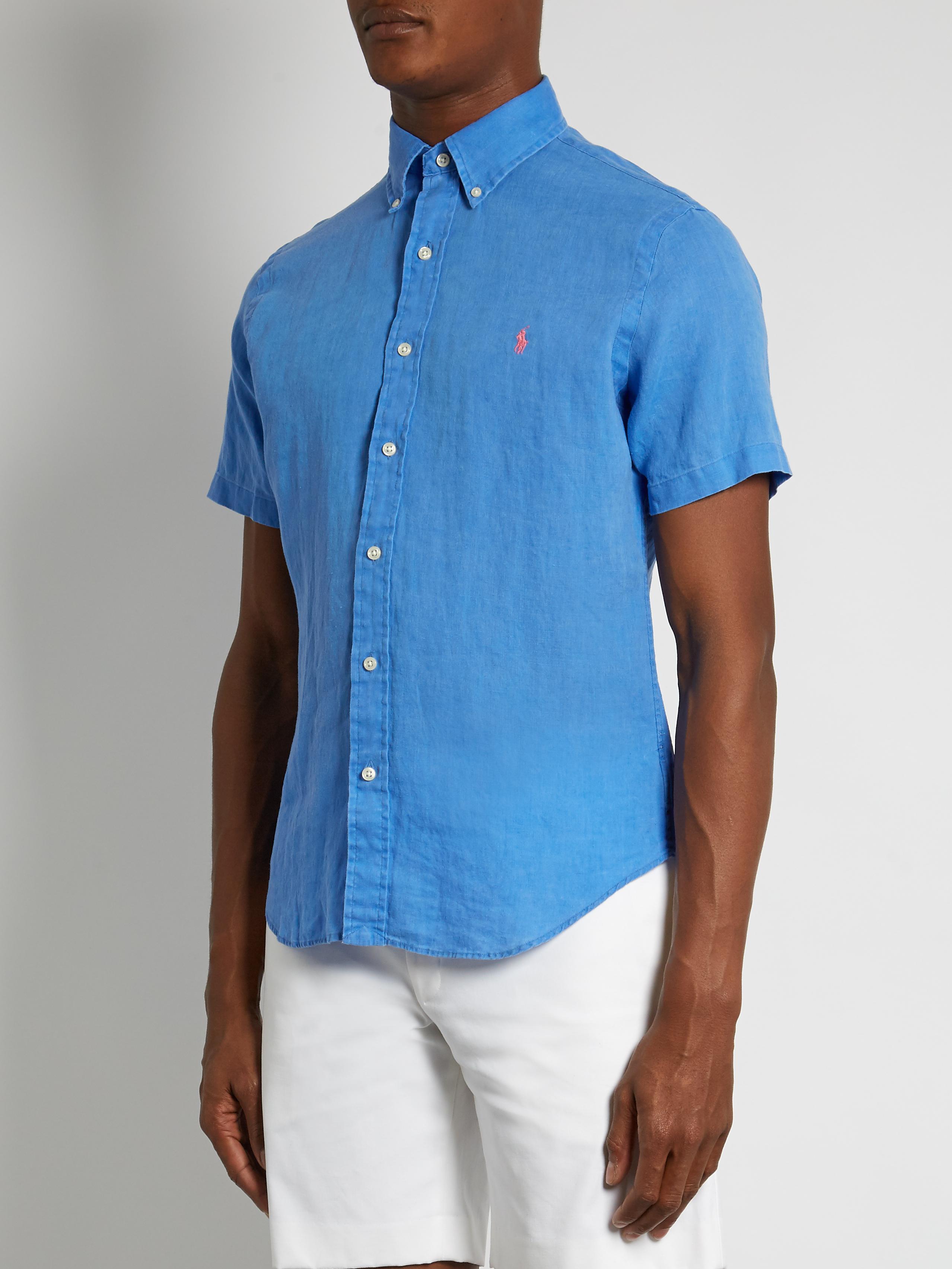 Abnormal slave cling Polo Ralph Lauren Short-sleeved Linen Shirt in Blue for Men | Lyst