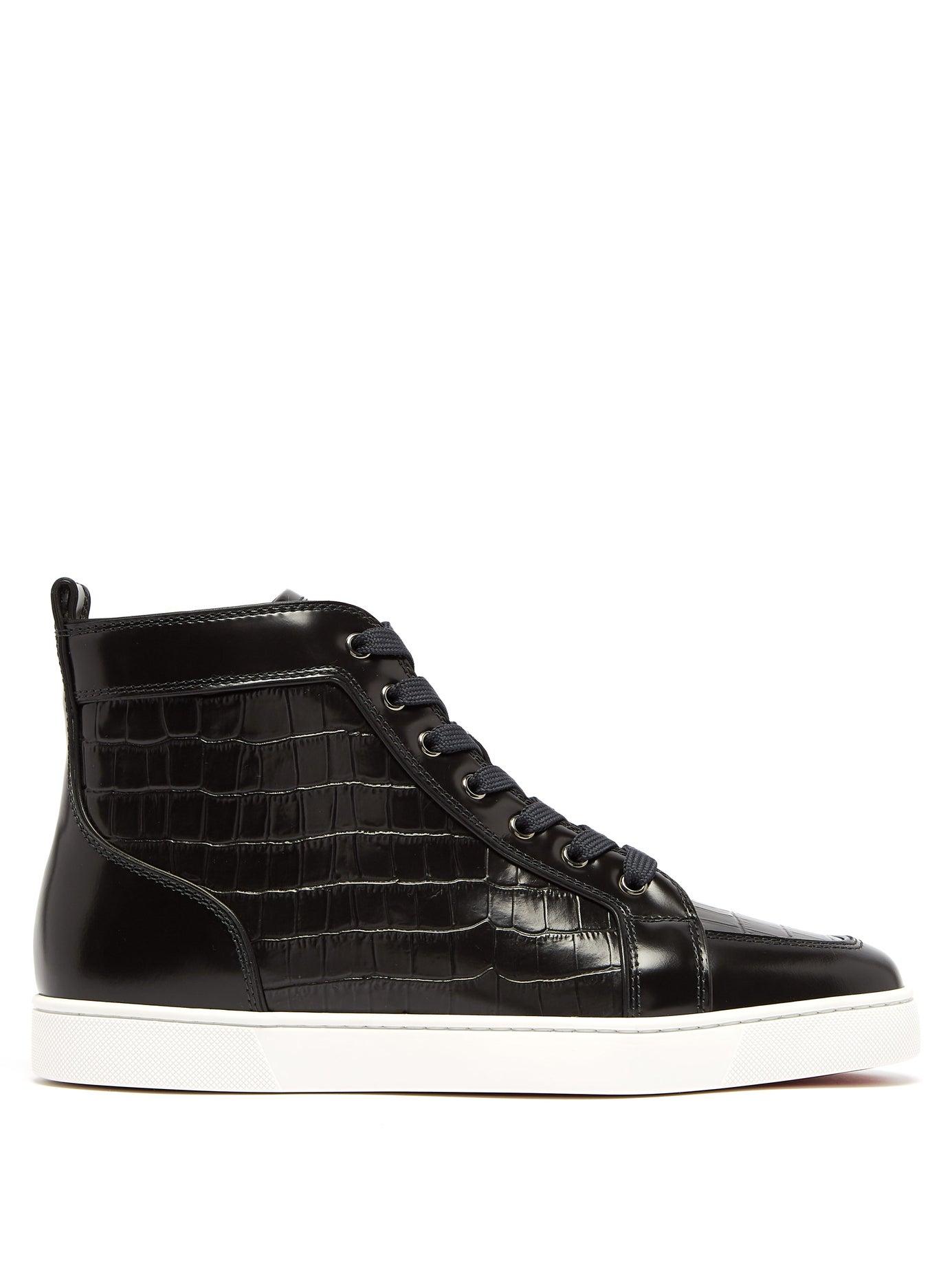 Christian Louboutin Rantus Crocodile-effect High-top Leather Trainers in  Black for Men | Lyst
