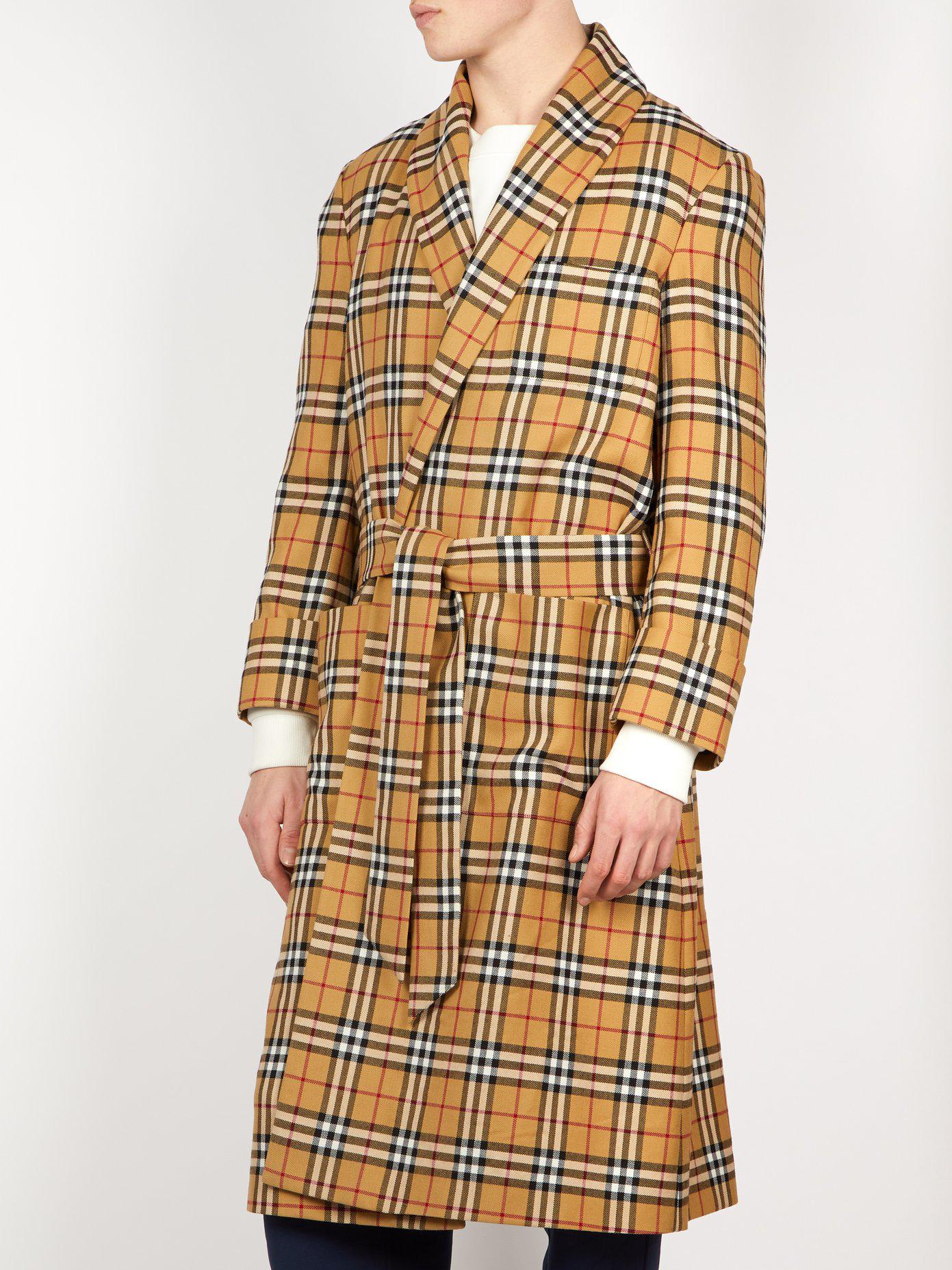 Burberry Housechecked Belted Wool Coat for Men Lyst