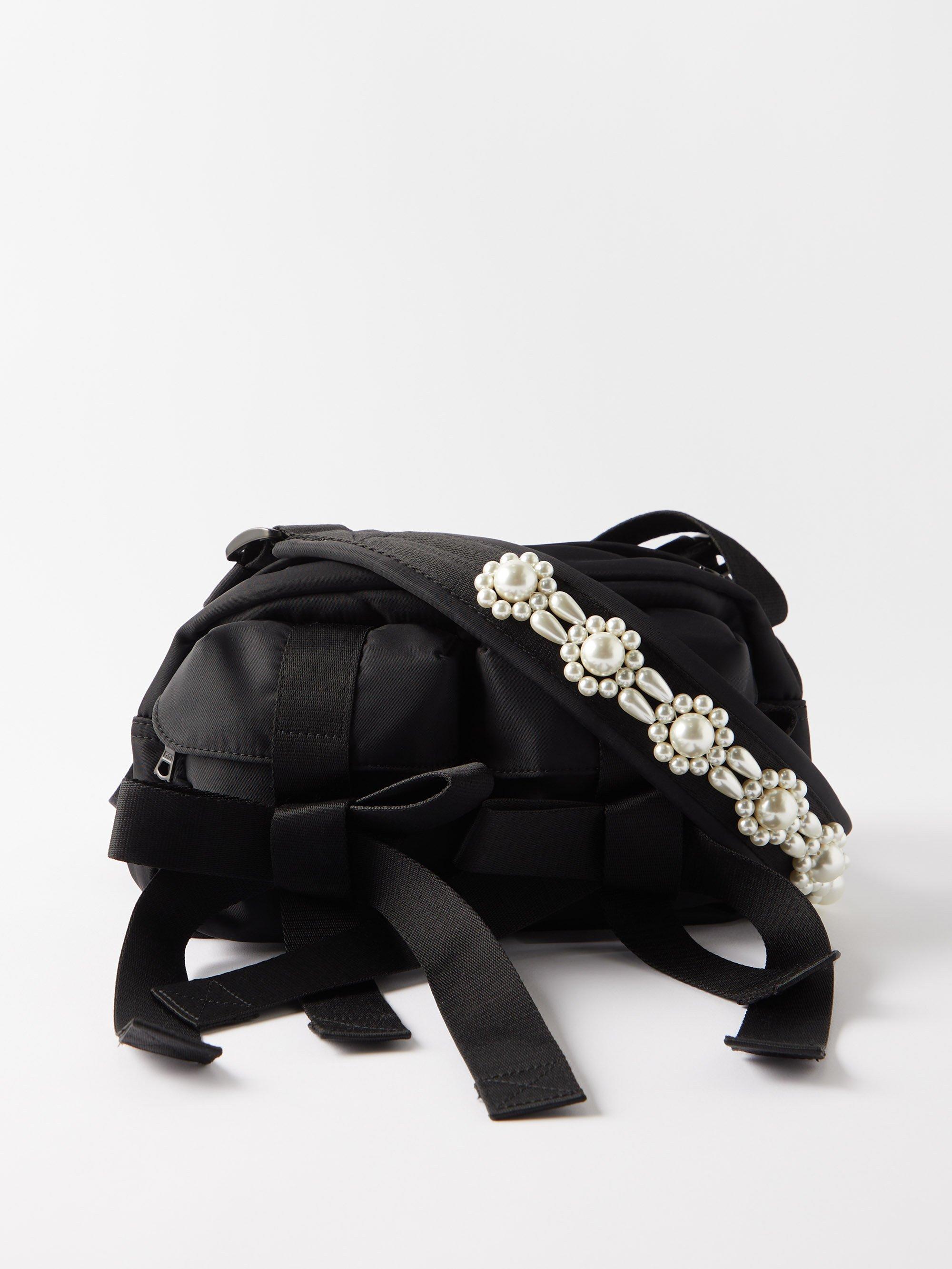 Simone Rocha Faux Pearl-embellished Nylon Cross-body Bag in Black | Lyst