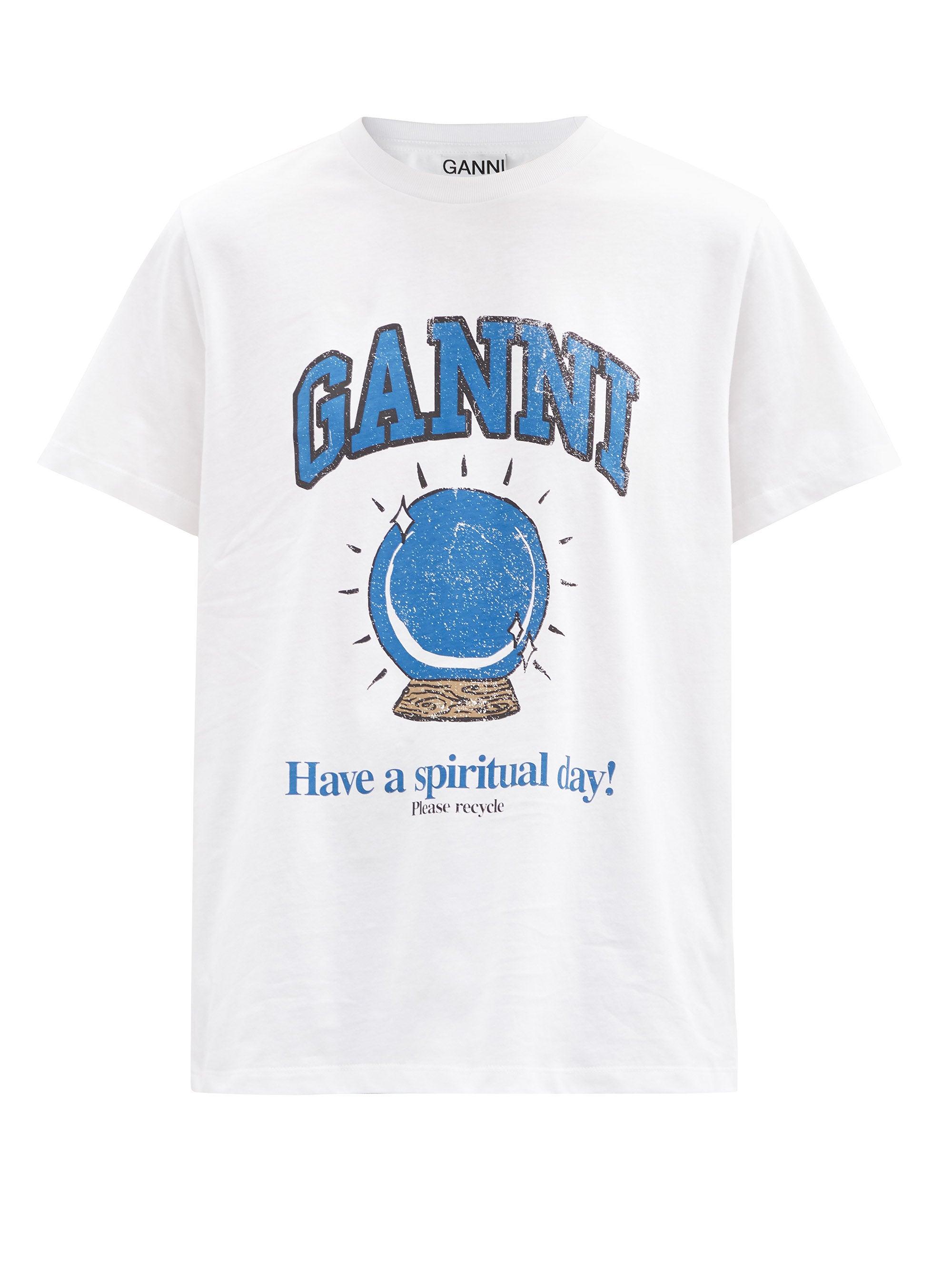 Ganni Crystal-ball Print Cotton-jersey T-shirt in Blue | Lyst