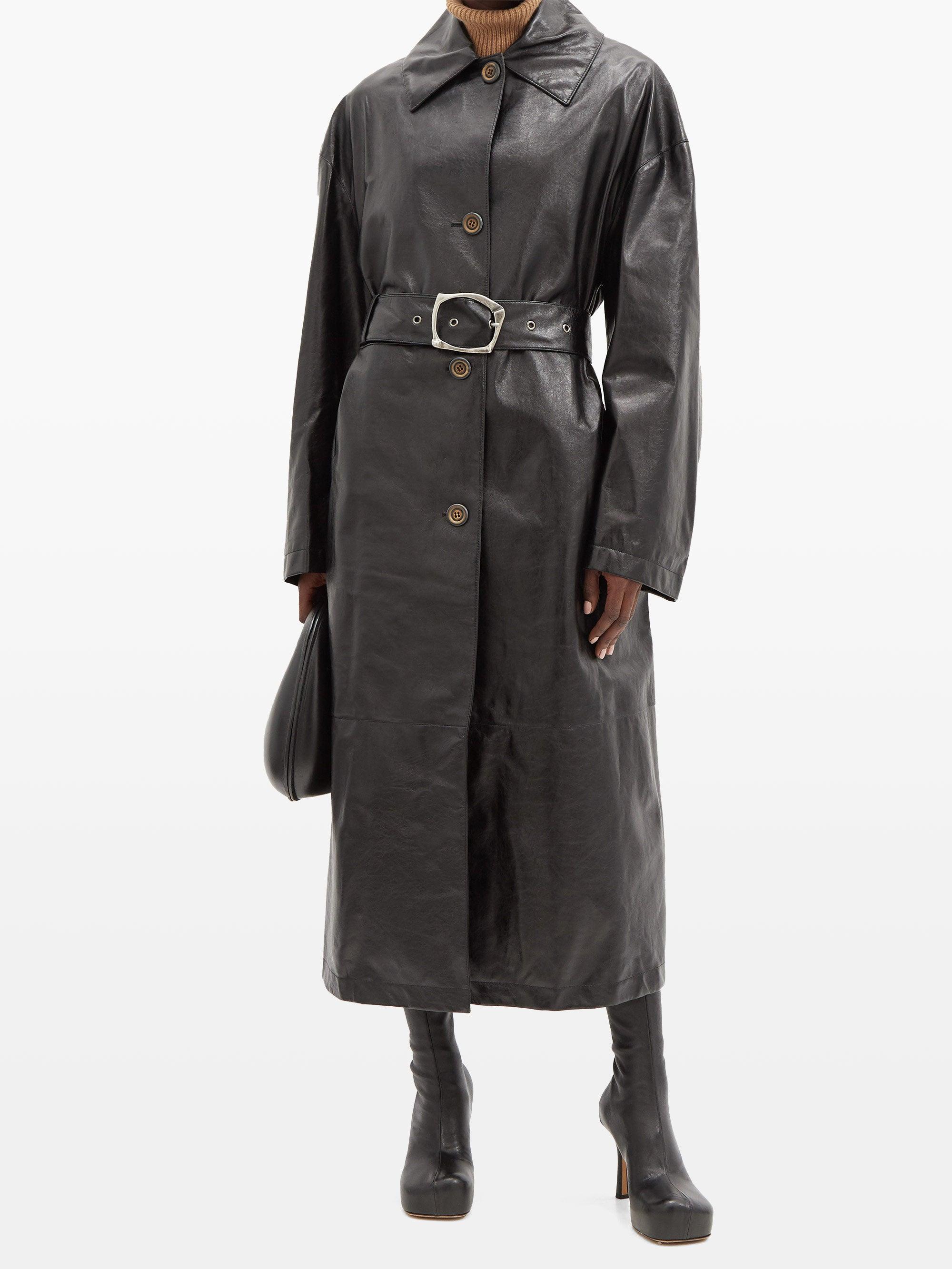 Marni Belted Leather Trench Coat in Black - Lyst