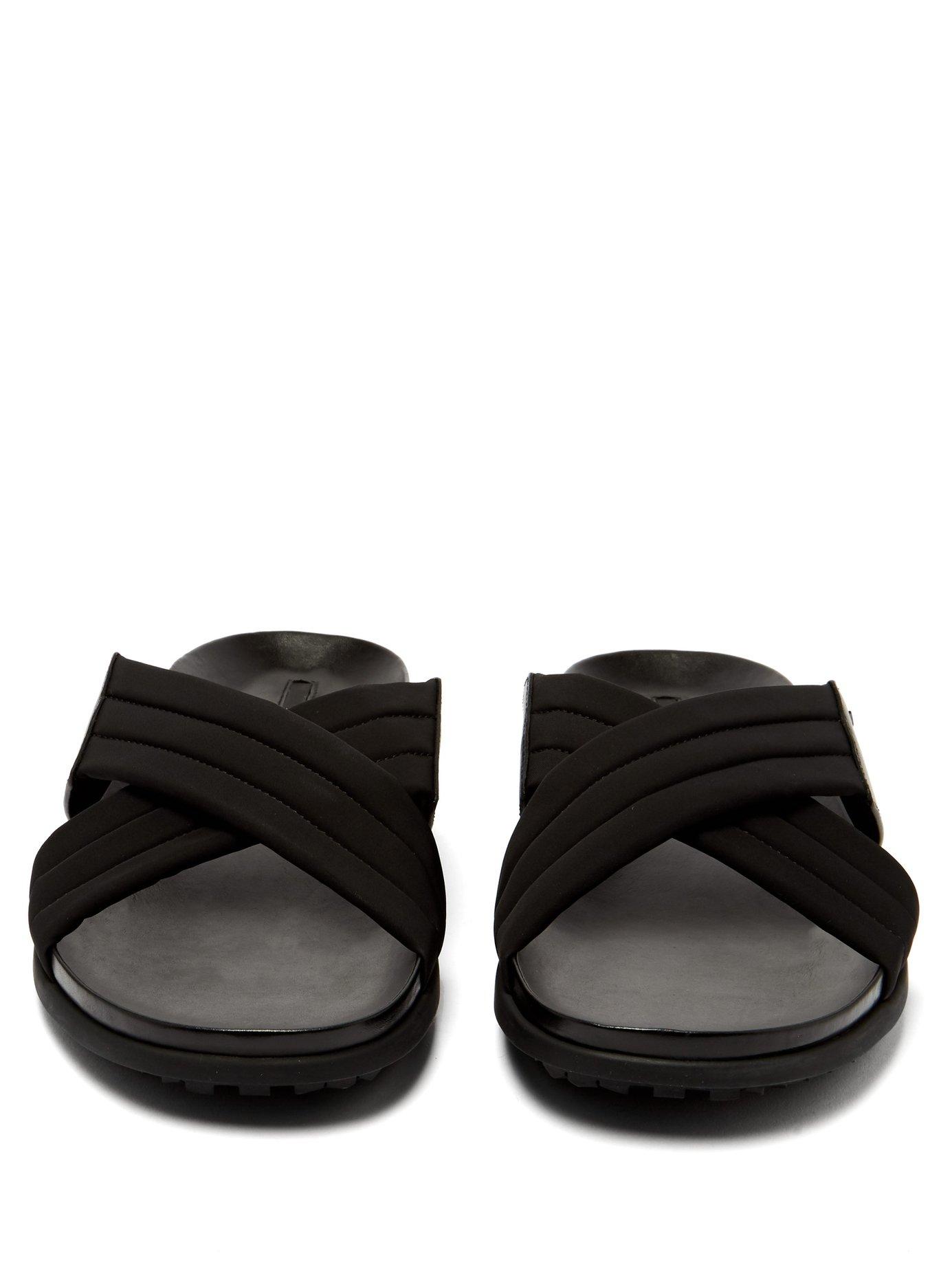 Prada Criss Cross Leather Slides in Black for Men | Lyst