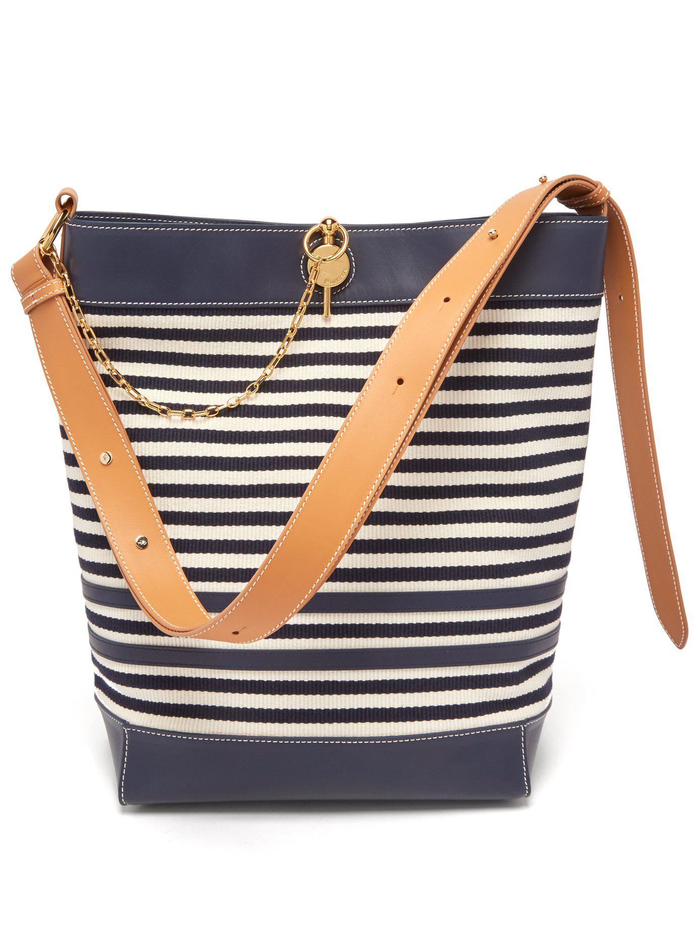 Lock Striped Canvas Tote Bag Lock Striped Canvas Tote Bag