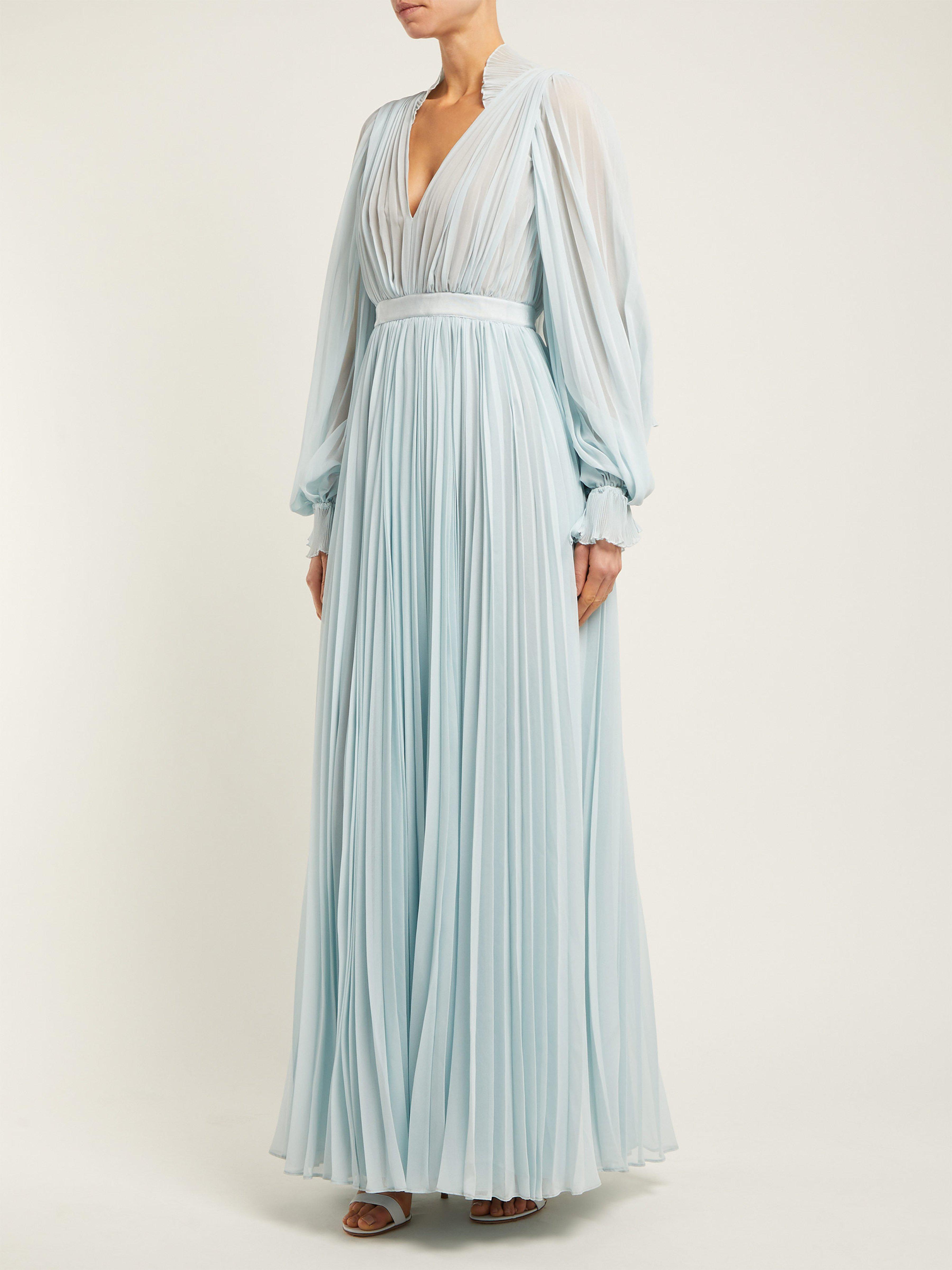 Self portrait pleated clearance chiffon maxi dress
