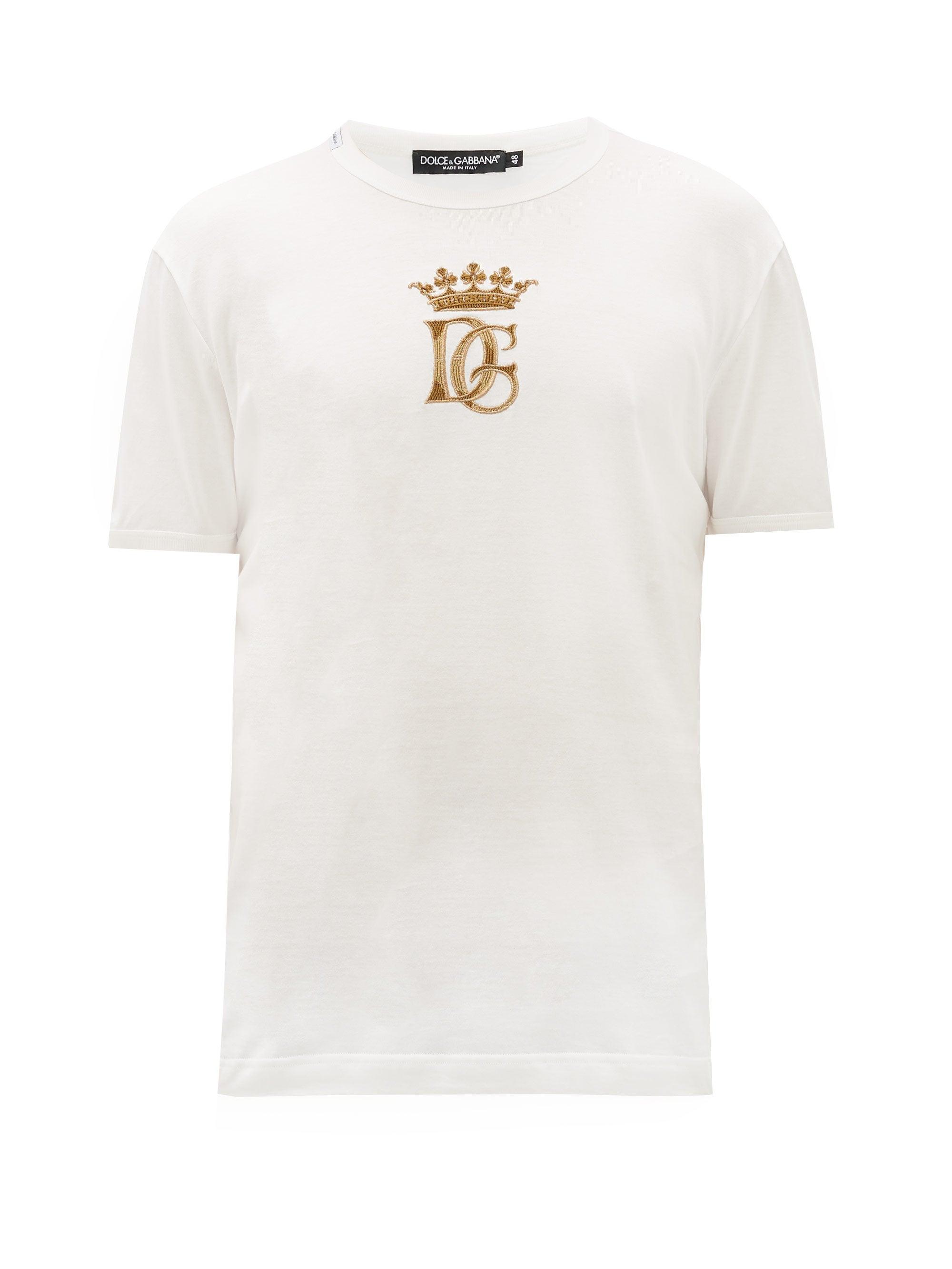 Dolce & Gabbana Crown Logo-embroidered Cotton T-shirt in White for Men ...