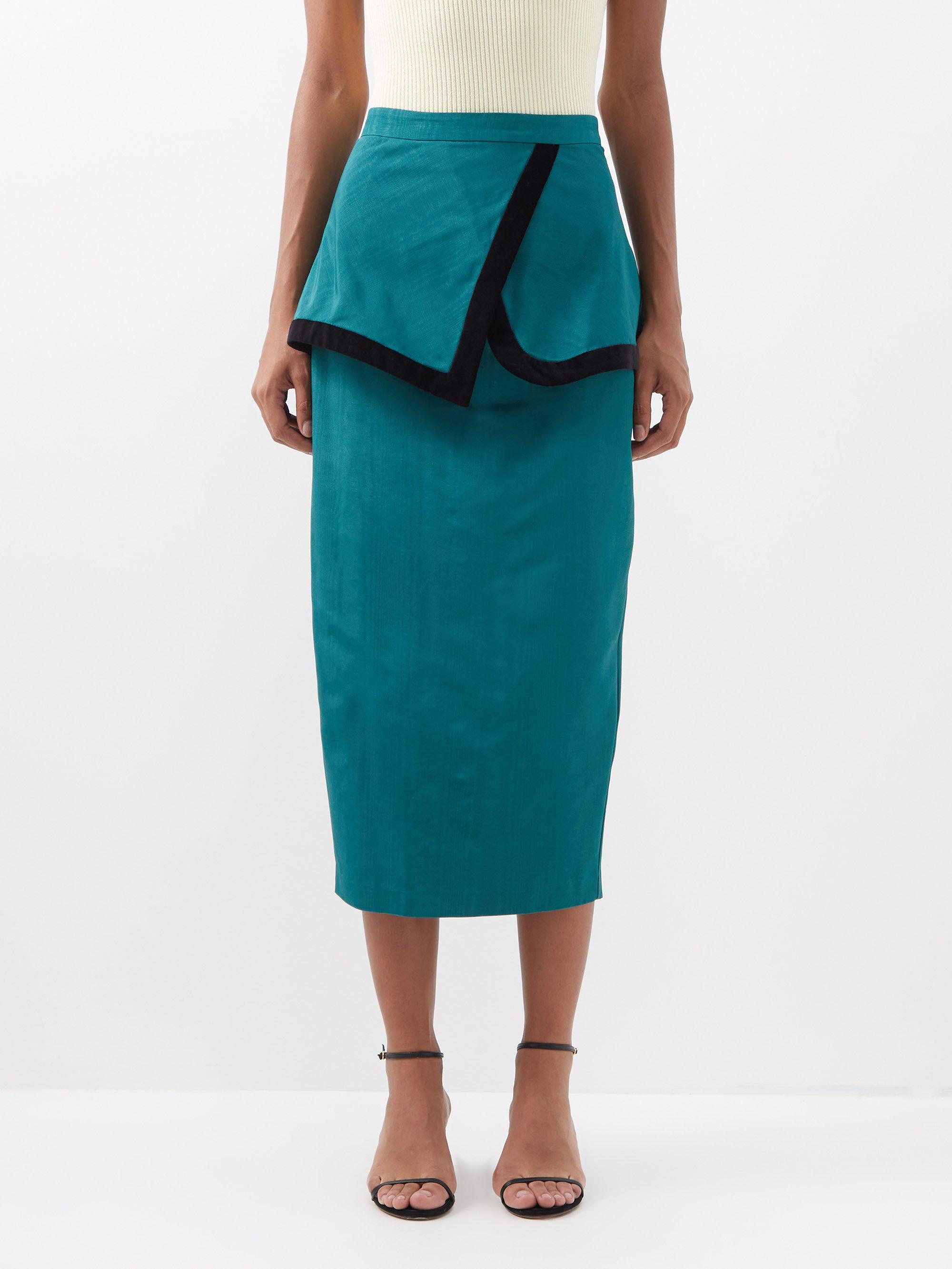 BATSHEVA Welle Velvet-trimmed Moiré Midi Skirt in Dark Green (Green ...