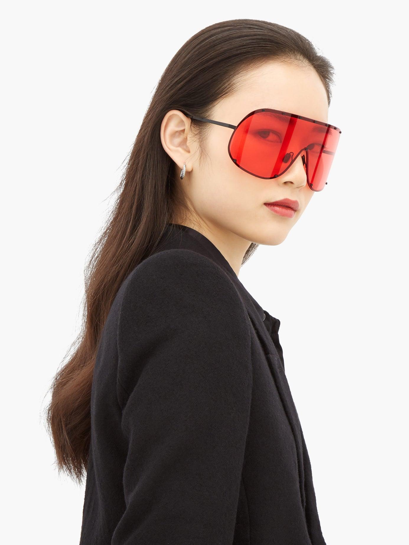Rick Owens Mask Shield Metal Sunglasses in Red | Lyst