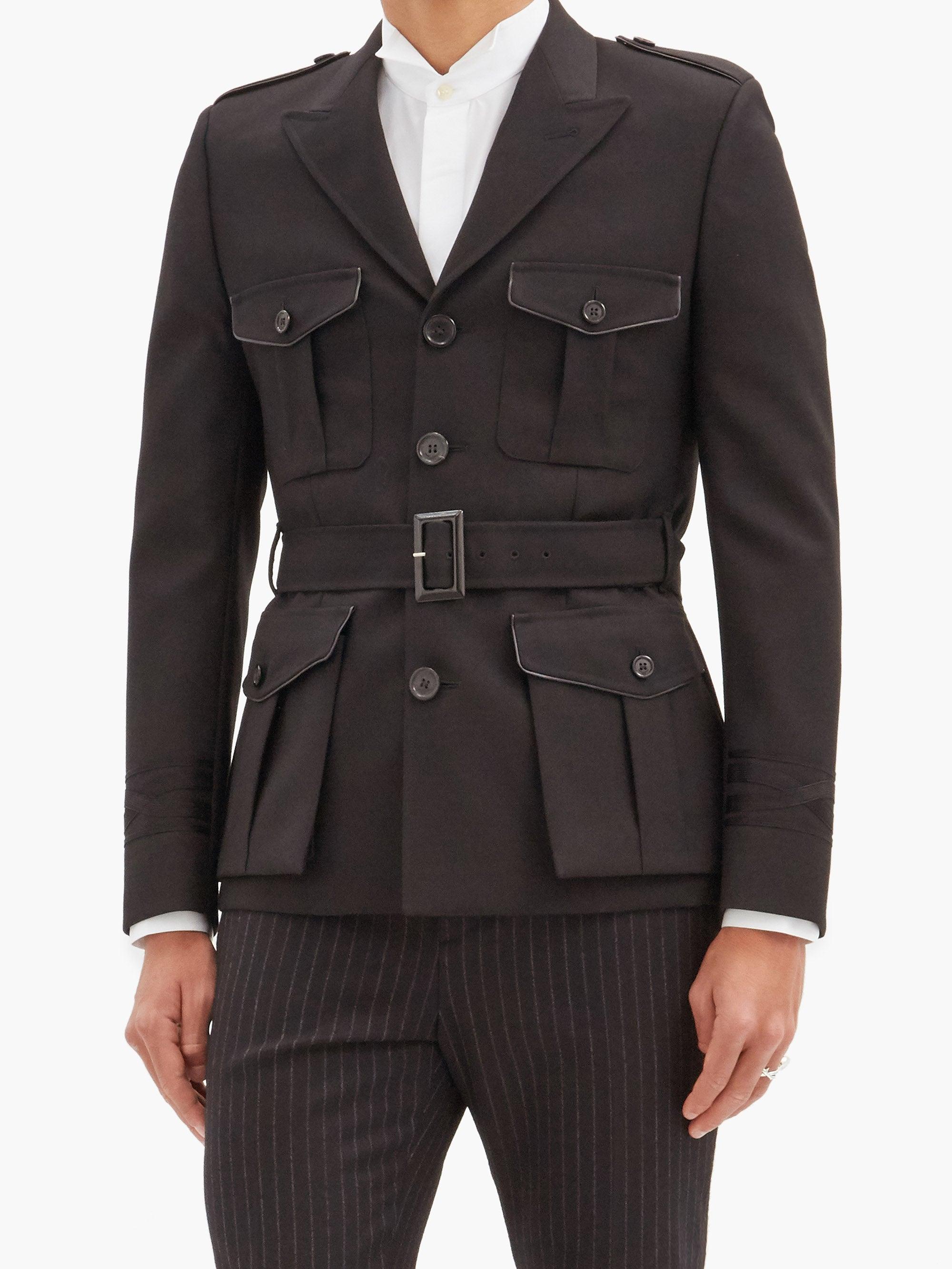 Saint Laurent Leather-trimmed Wool Safari Jacket in Black for Men - Lyst